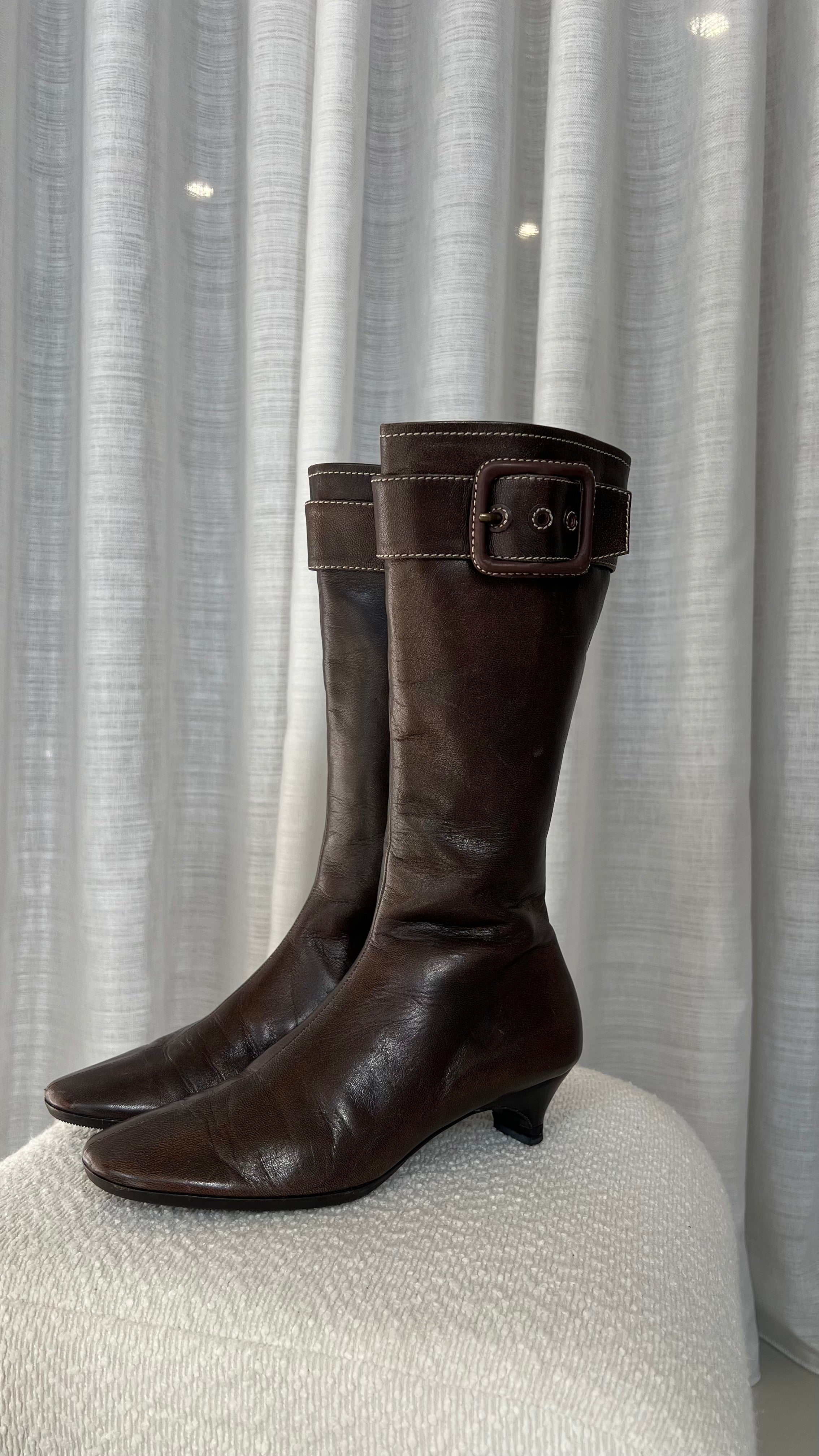 Miu Miu High Leather Boots In Brown - Size 37