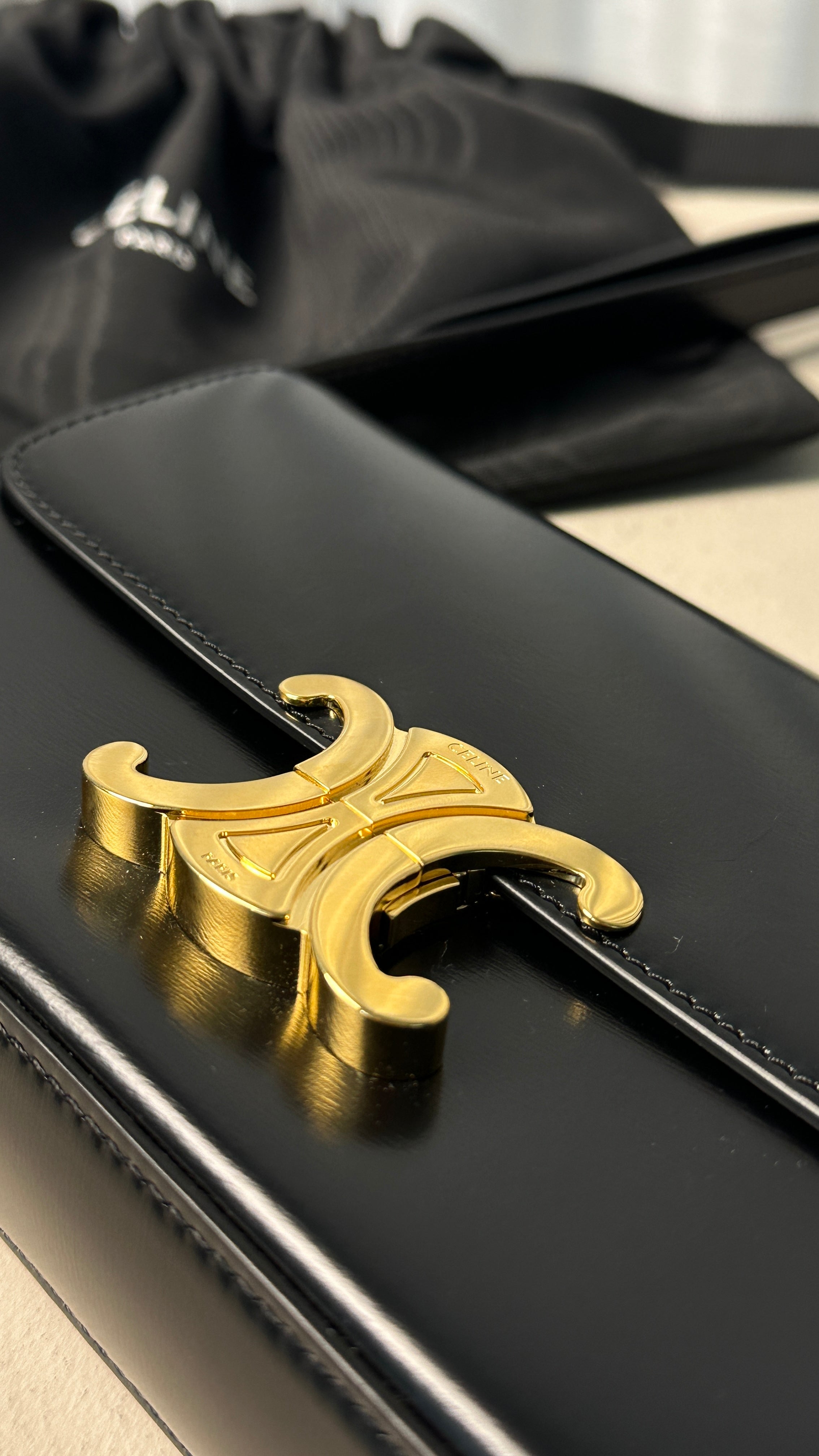 CÉLINE TRIOMPHE LONG LEATHER HANDBAG IN BLACK