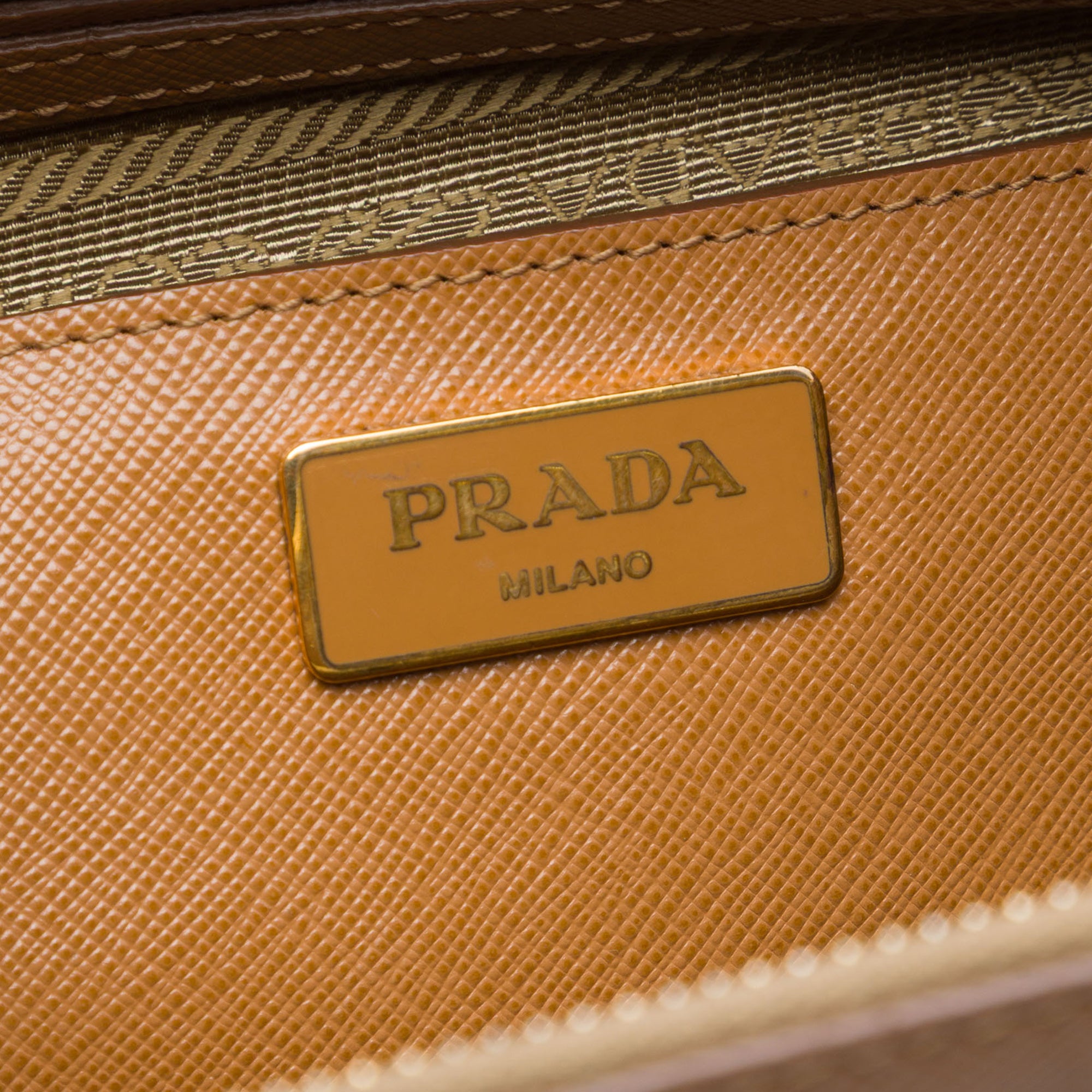 Prada Medium Bicolor Saffiano Lux Galleria Double Zip Satchel Brown