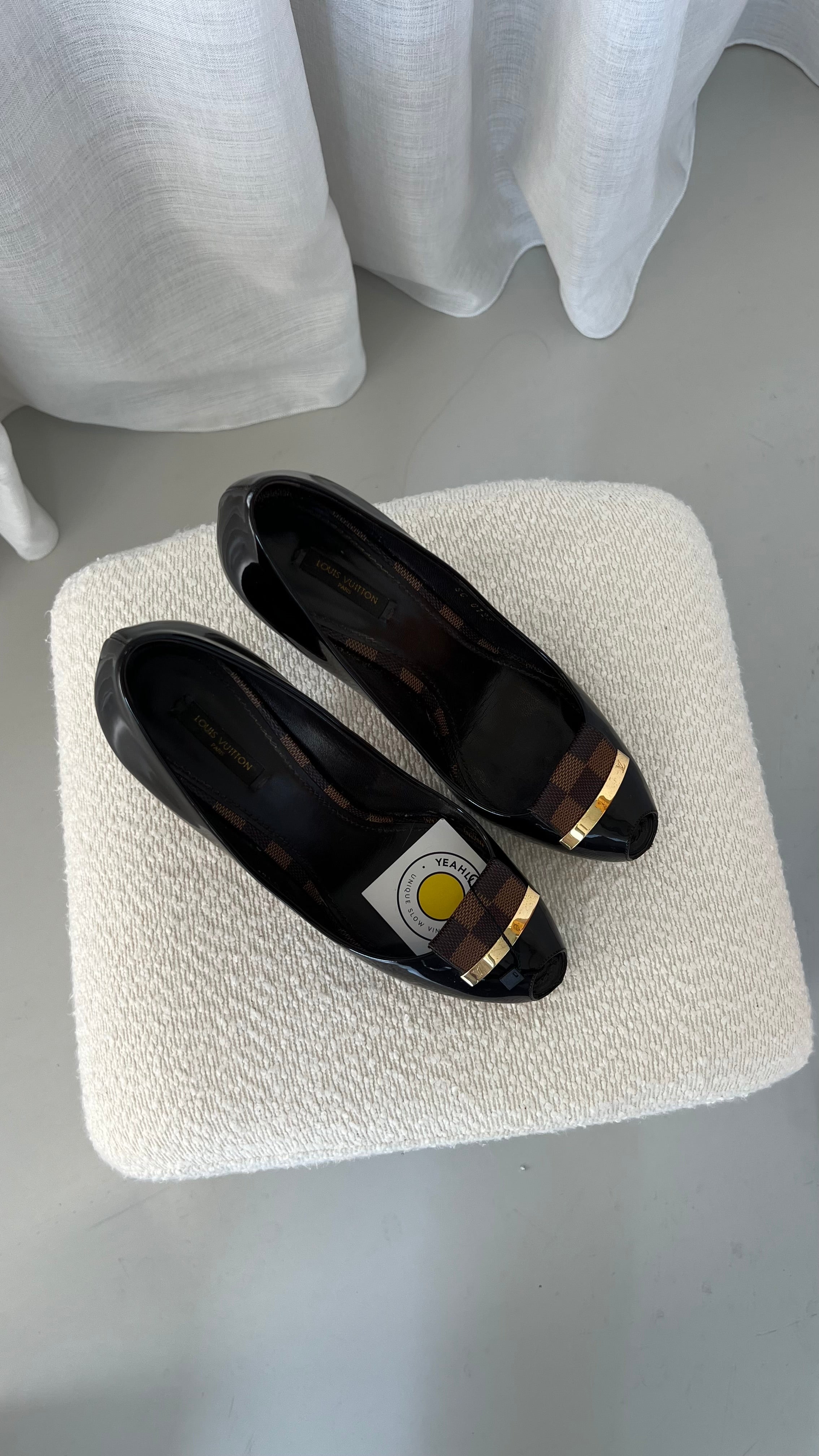 Louis Vuitton Patent Leather Peep-Toe Heels In Brown - Size 41