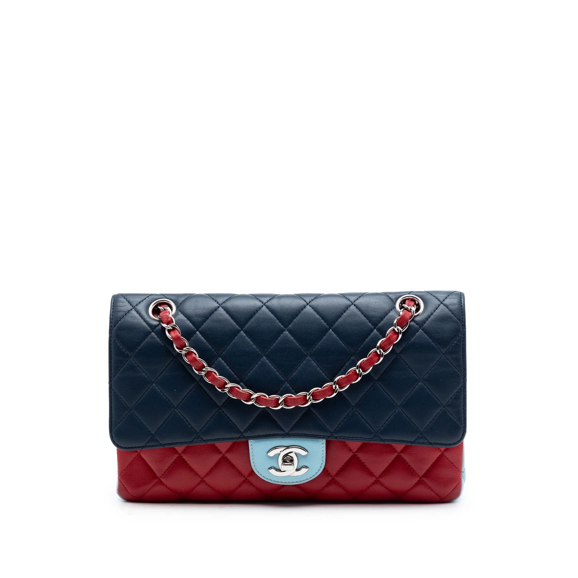 Chanel Tricolor Quilted Lamb Jumbo Double Flap