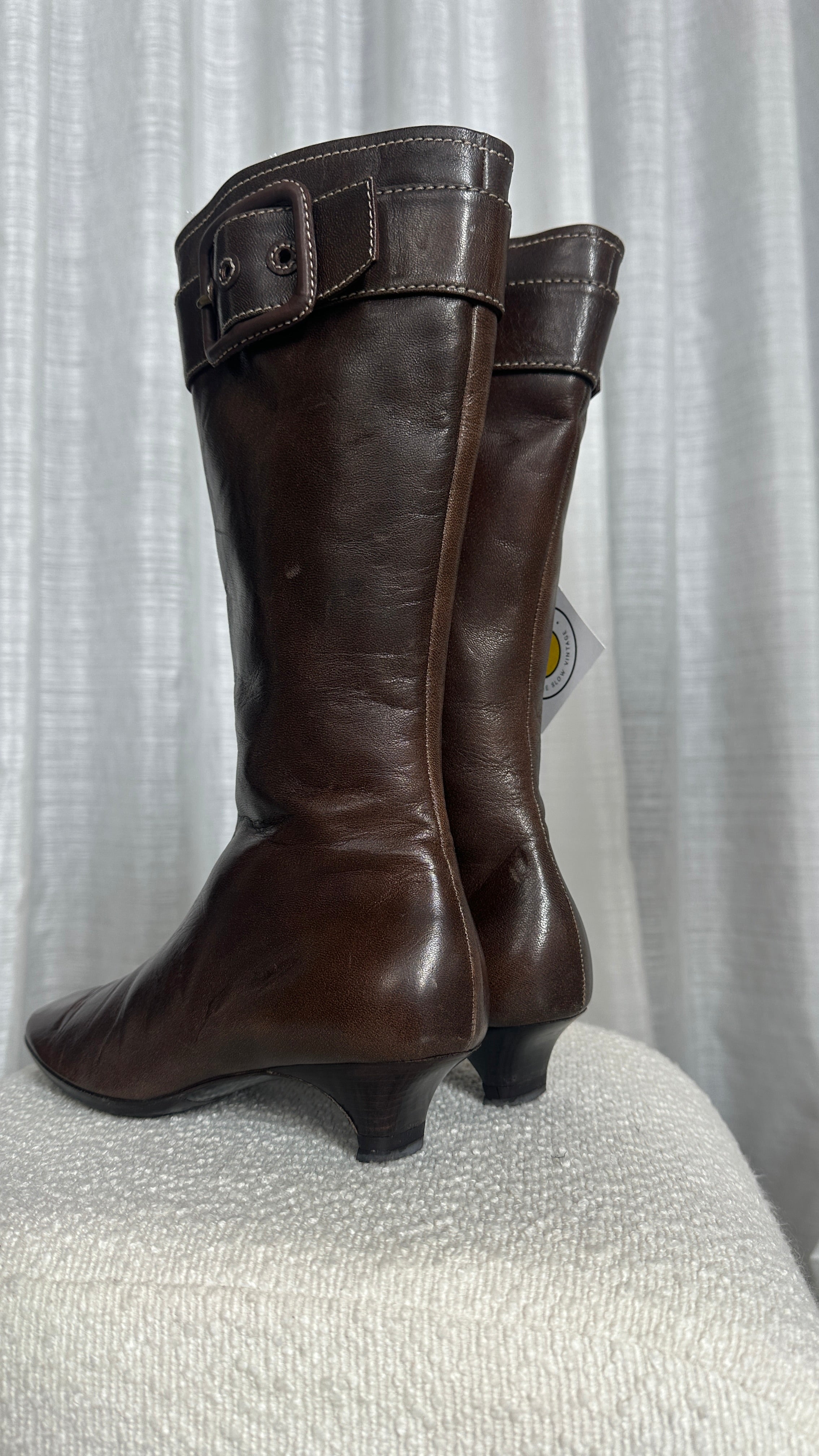 Miu Miu High Leather Boots In Brown - Size 37