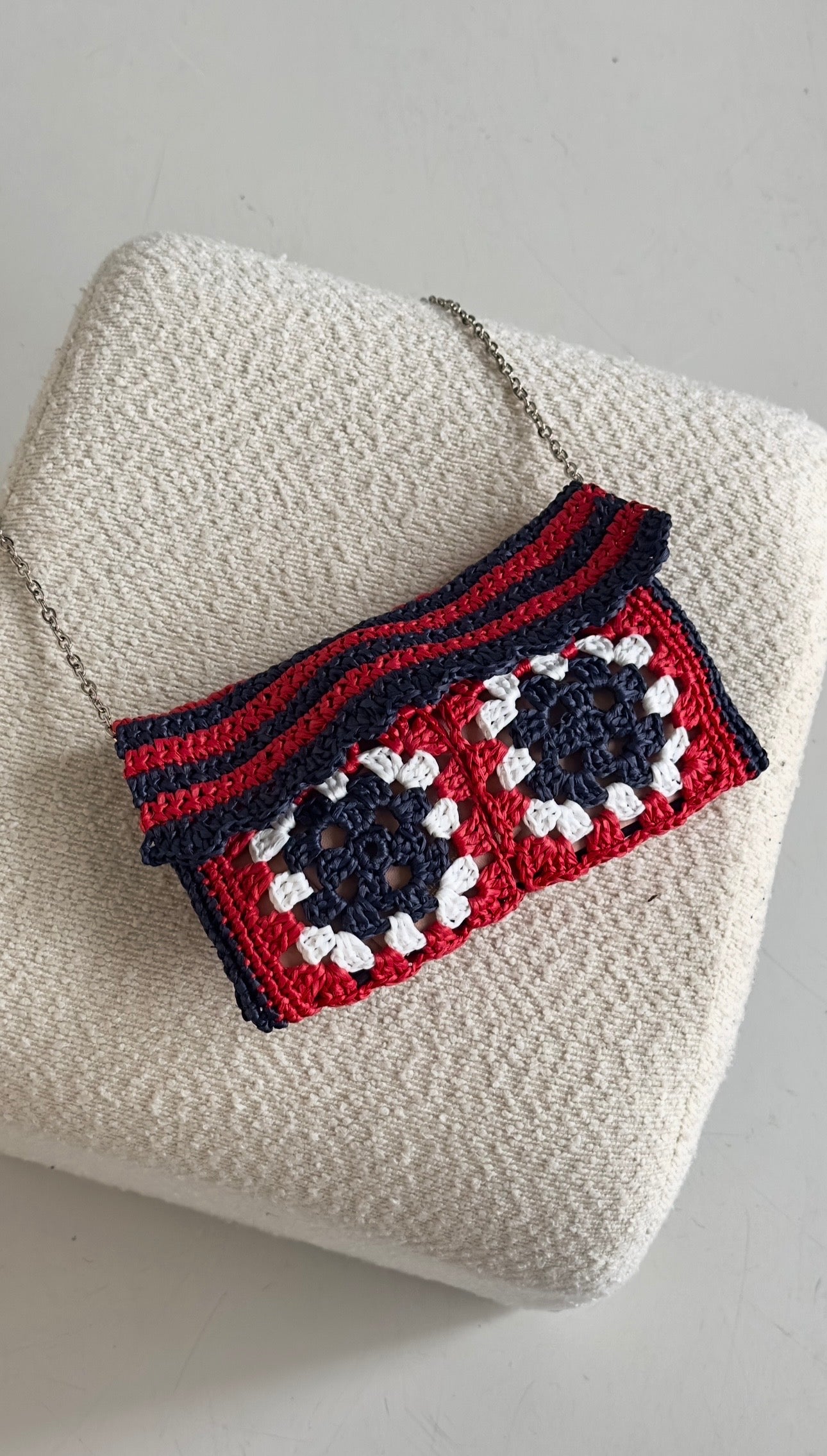 MIU MIU MULTICOLOR RAFFIA CROCHET CLUTCH BAG