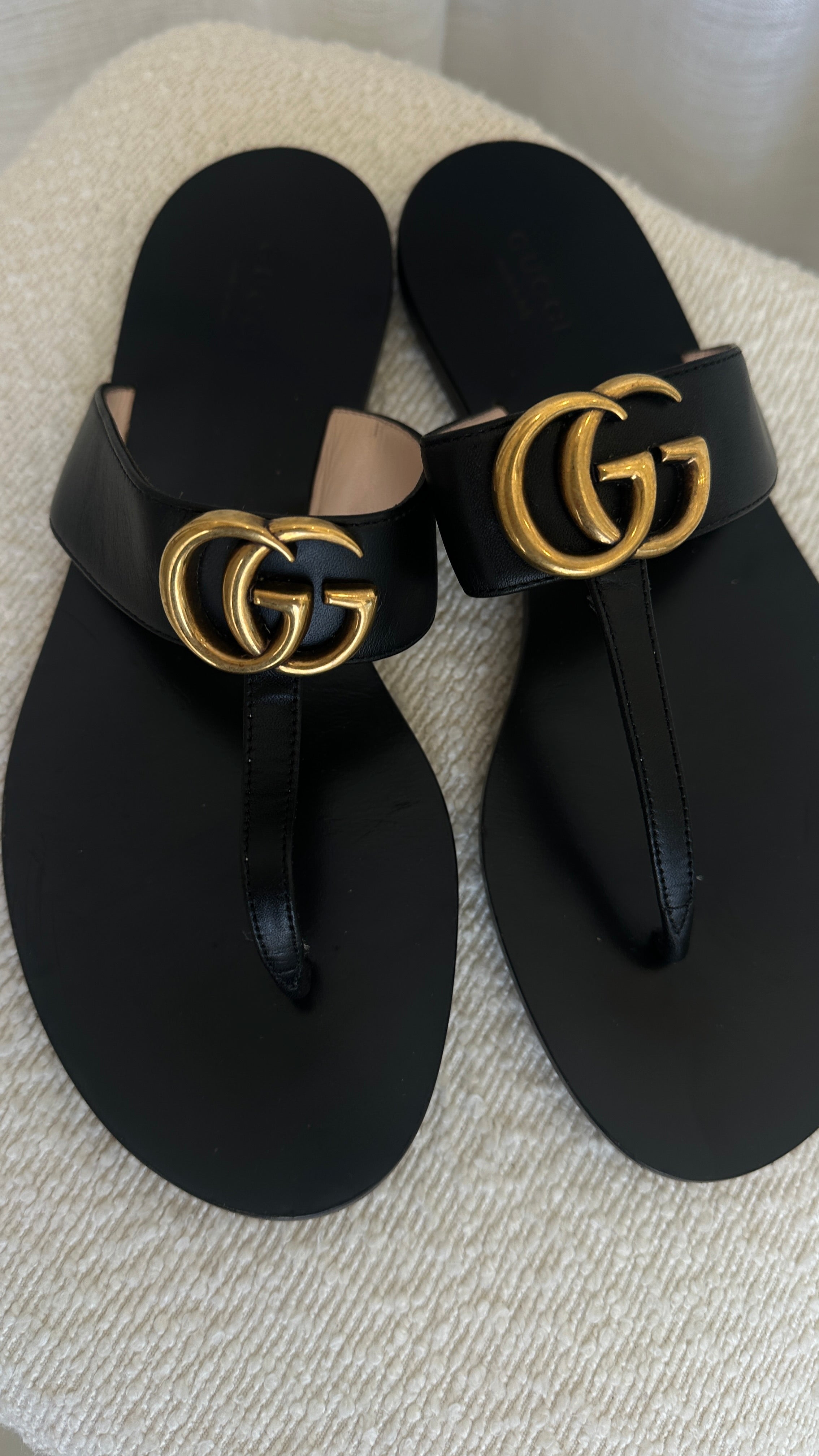 Gucci GG Marmont Thong Sandals In Black - Size 38