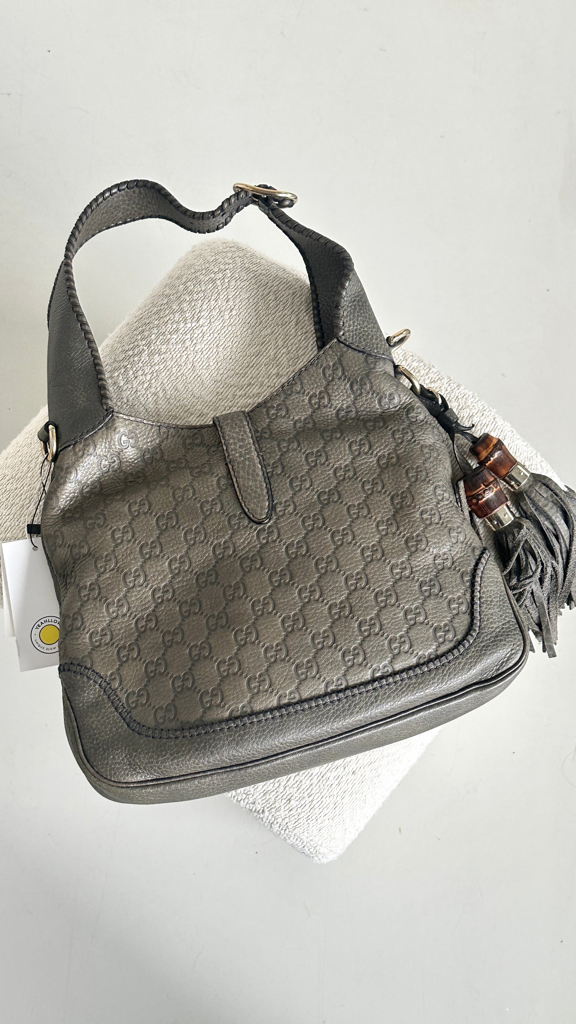 GUCCI MEDIUM GUCCISSIMA NEW JACKIE SATCHEL IN GREY