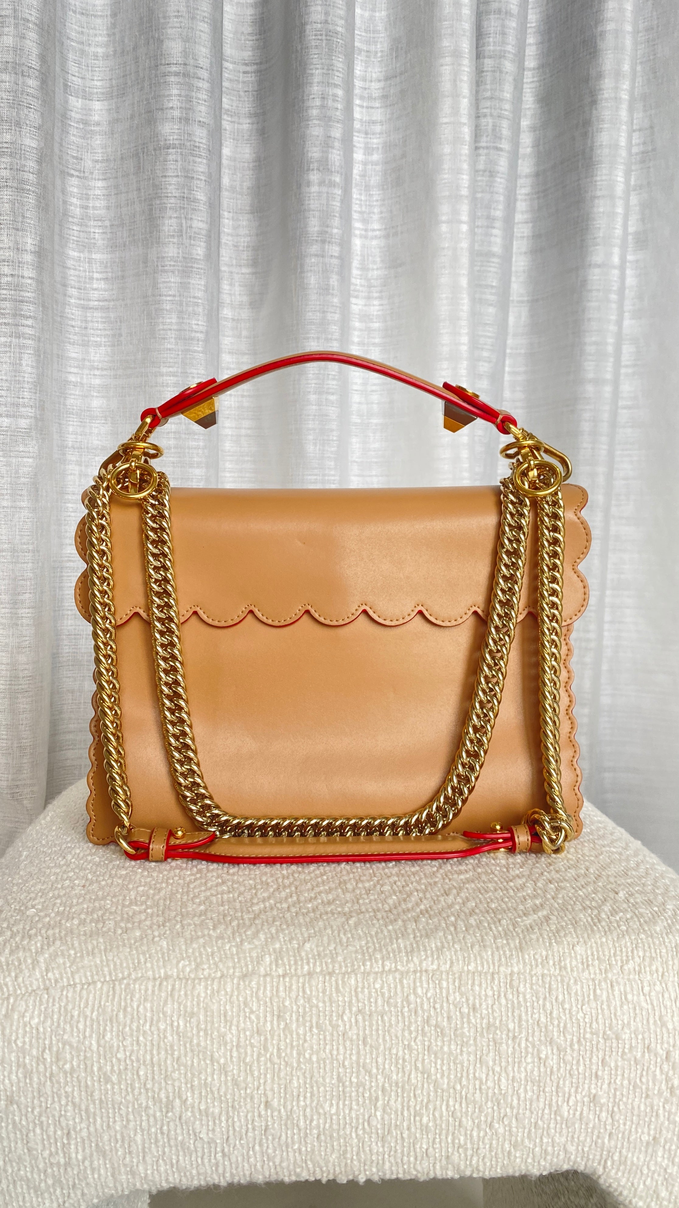 Fendi Kan I Leather Handbag In Beige
