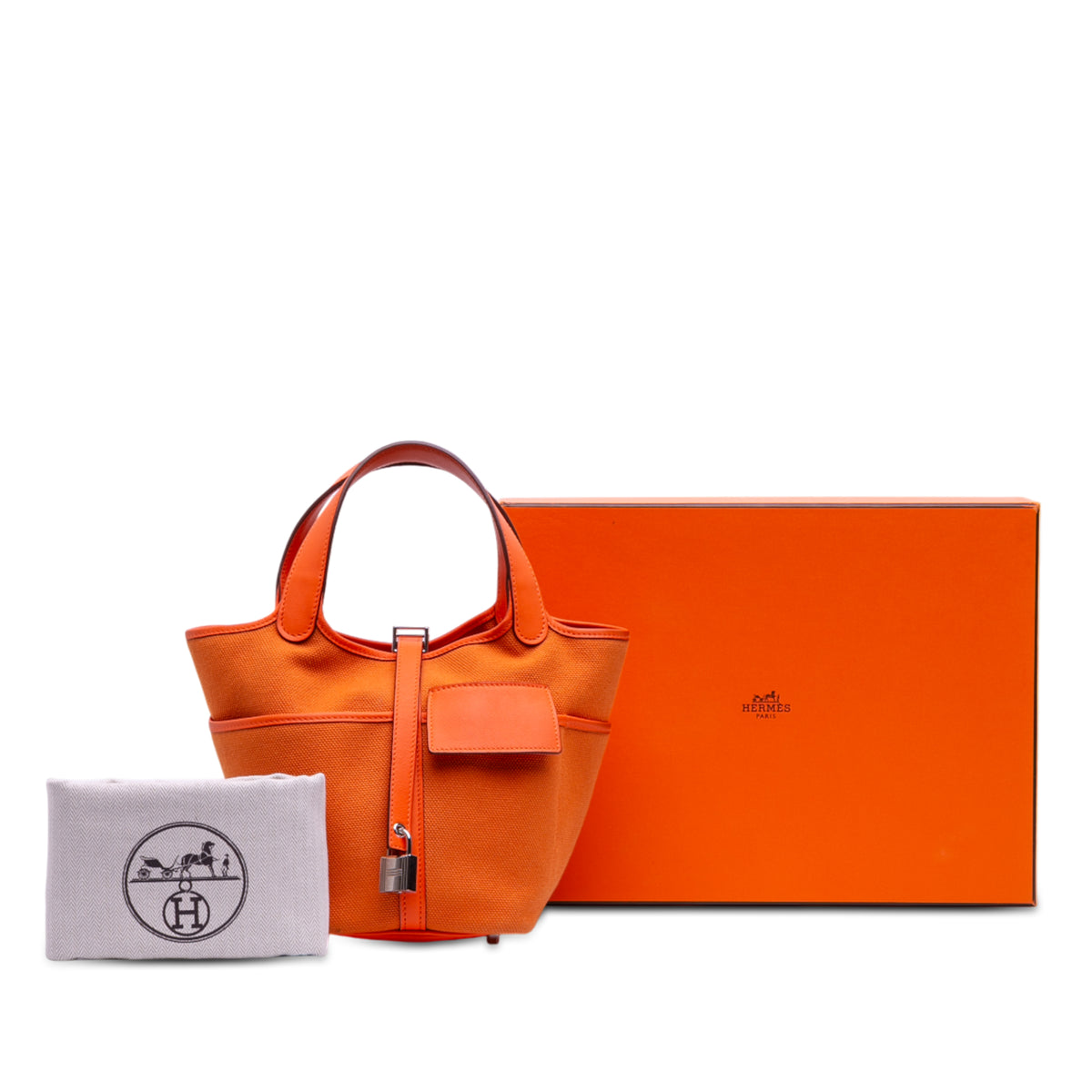 Hermès Toile Goeland and Swift Cargo Picotin Lock 18 Orange