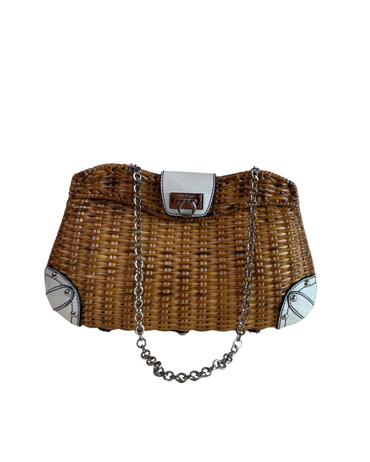 Salvatore Ferragamo Straw and Leather clutch