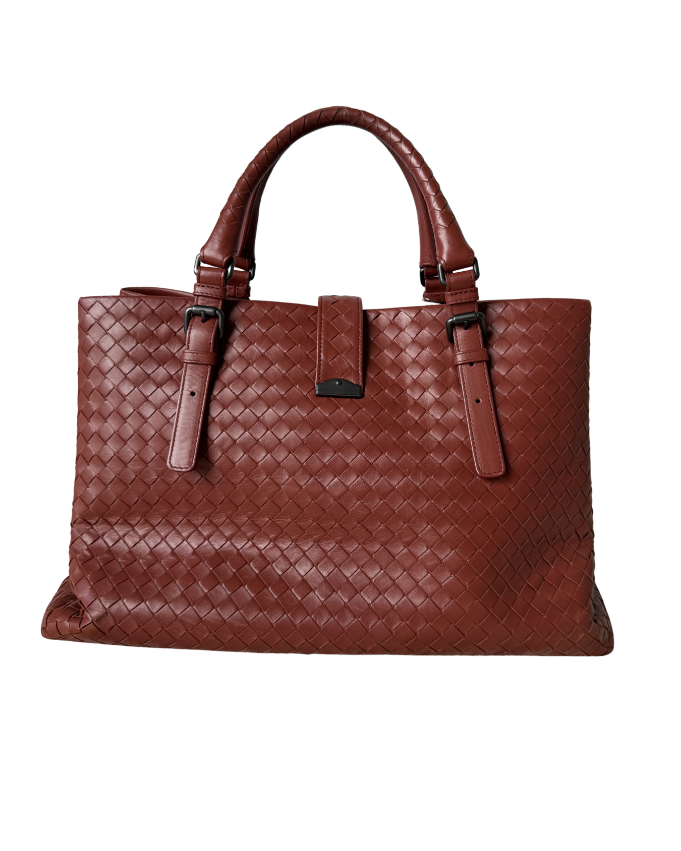 BOTTEGA VENETA MEDIUM NAPPA INTERCCIATO ROMA TOTE BAG IN TERRACOTTA