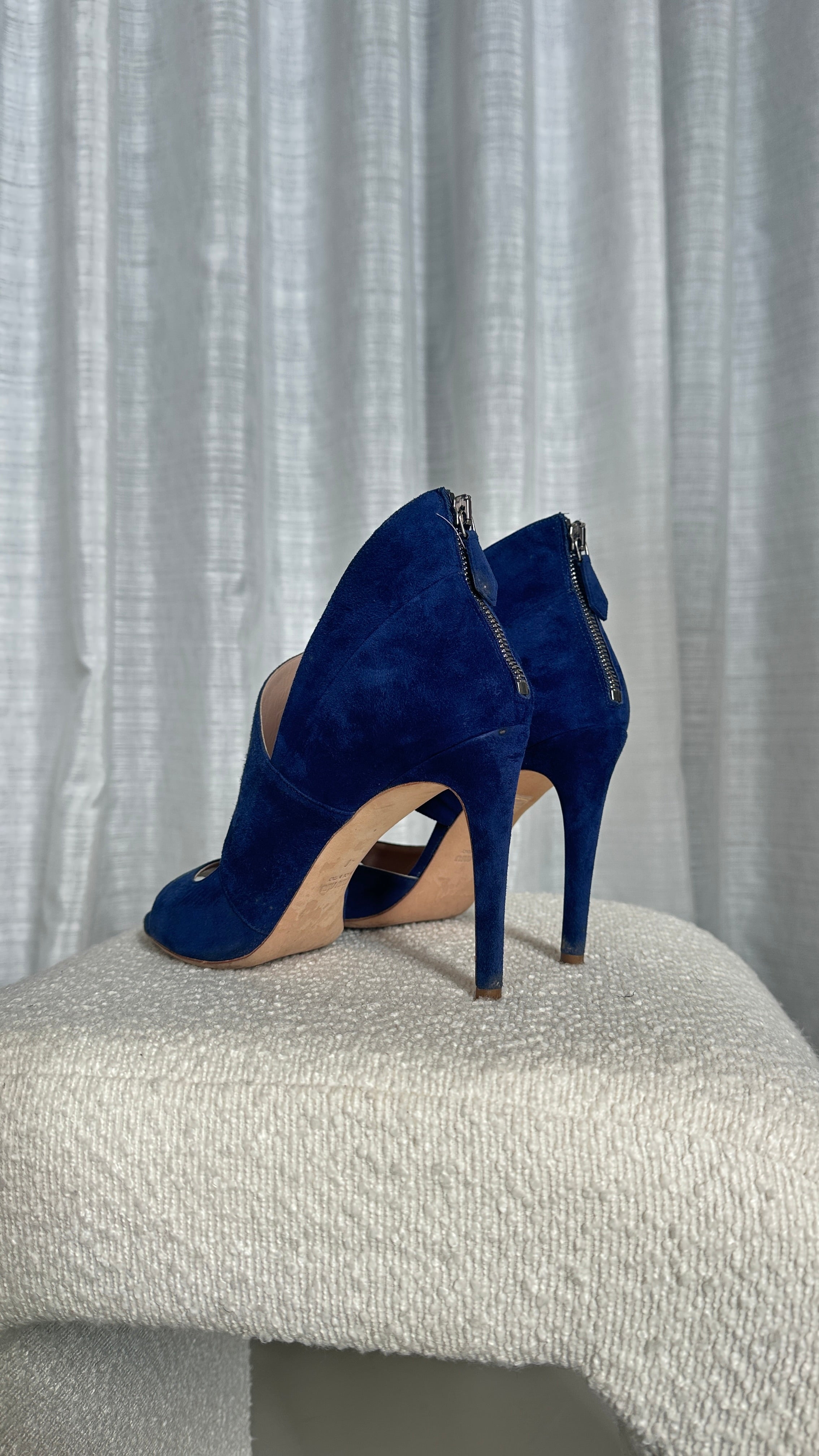 Miu Miu Suede Cut-out Heels In Blue - Size 40