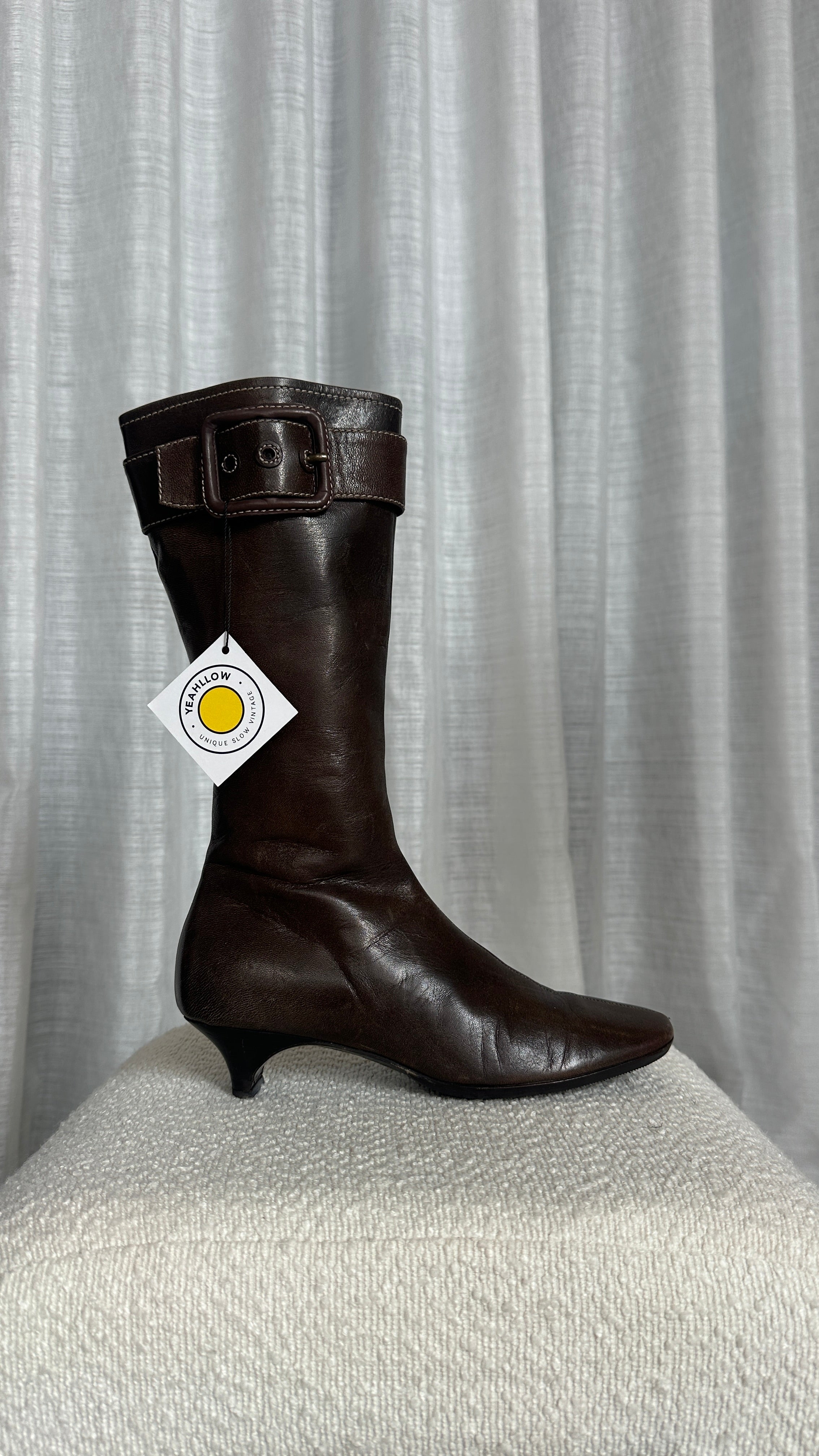 Miu Miu High Leather Boots In Brown - Size 37