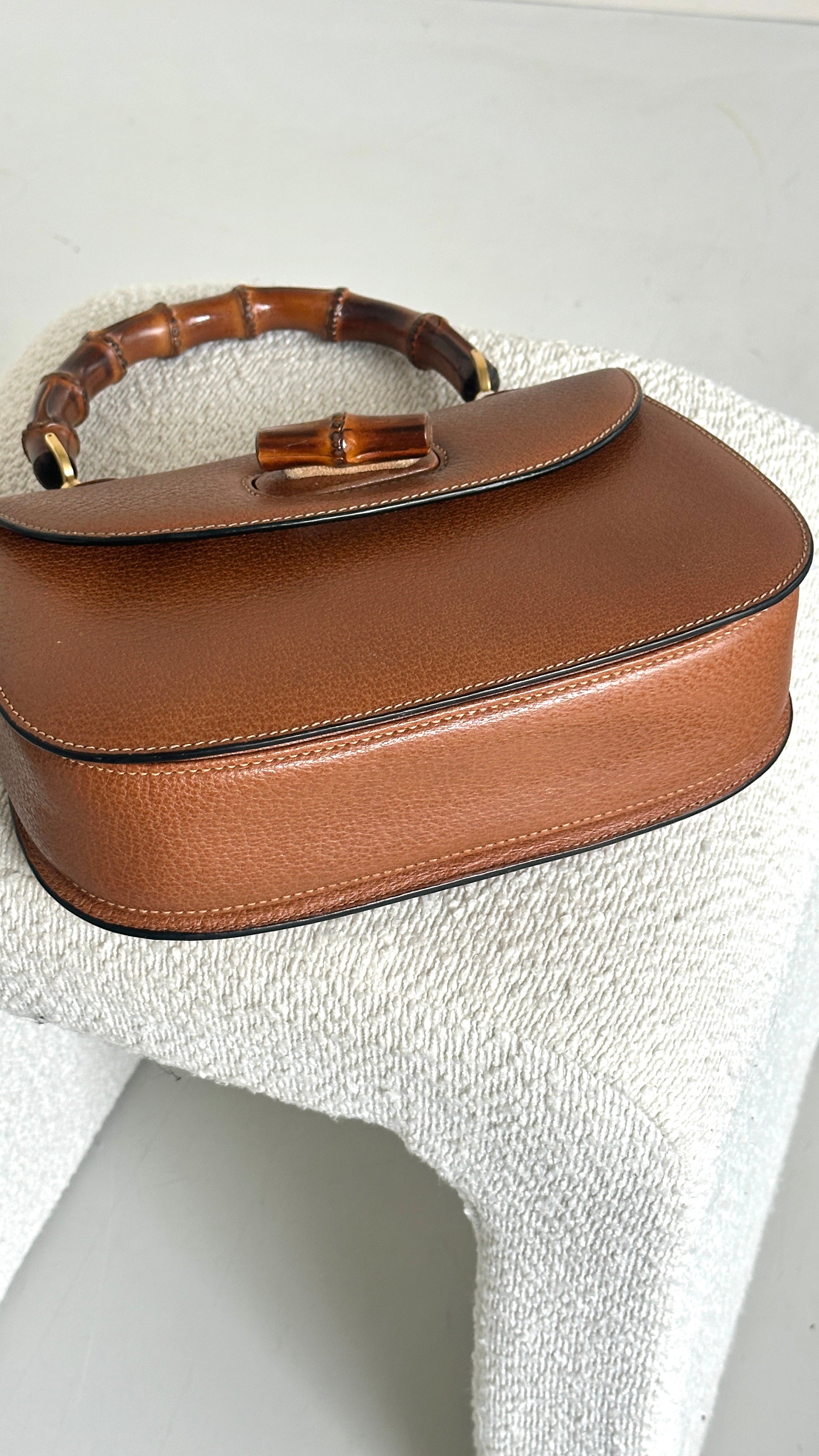 GUCCI GRAINED CALFSKIN BAMBOO NIGHT IN CAMEL