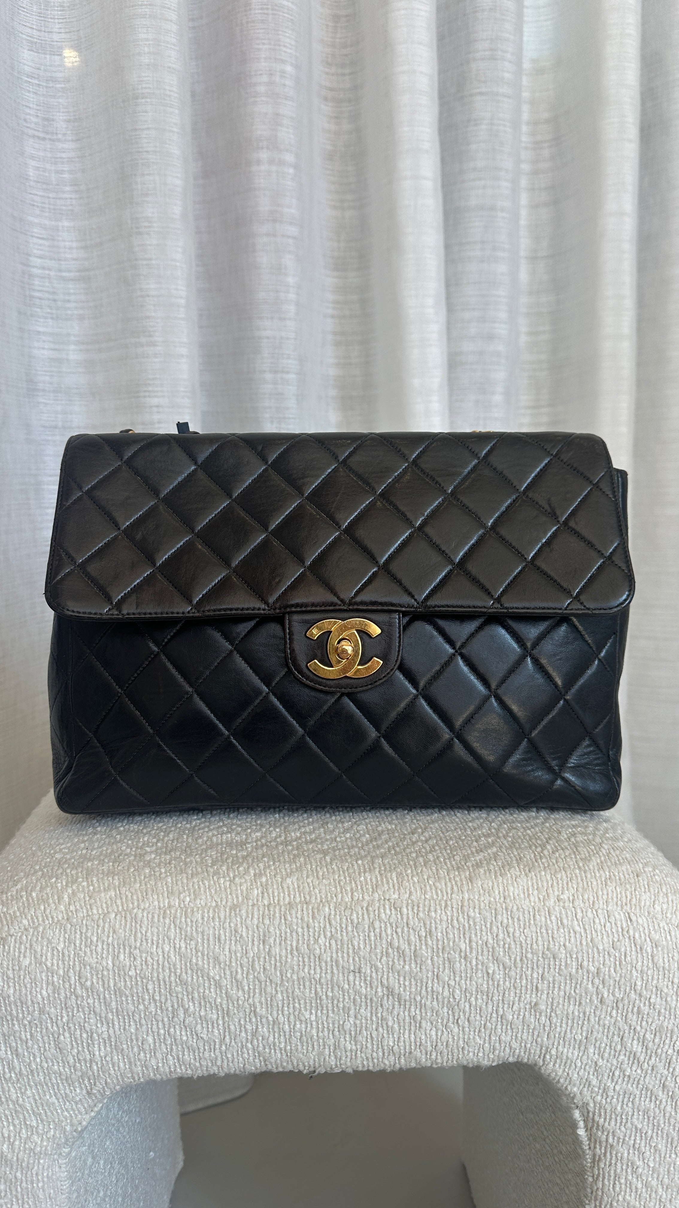 CHANEL MAXI JUMBO BIG LOGO BAG IN BLACK