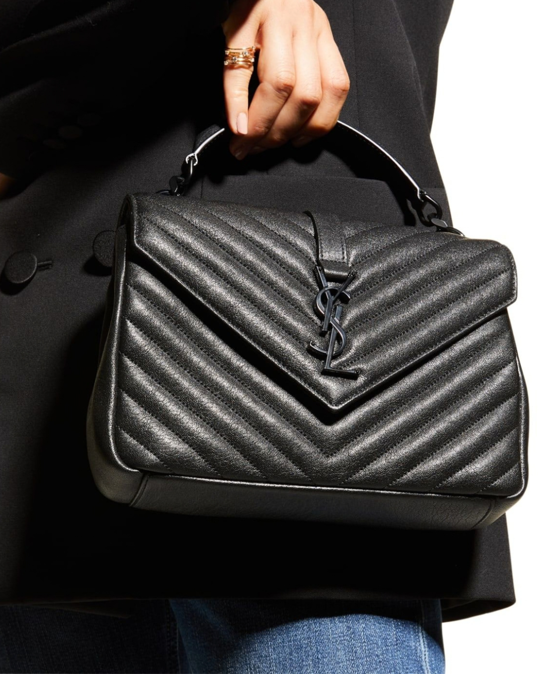 Saint Laurent Medium Collège Shoulder Bag Black with Black Hardwere