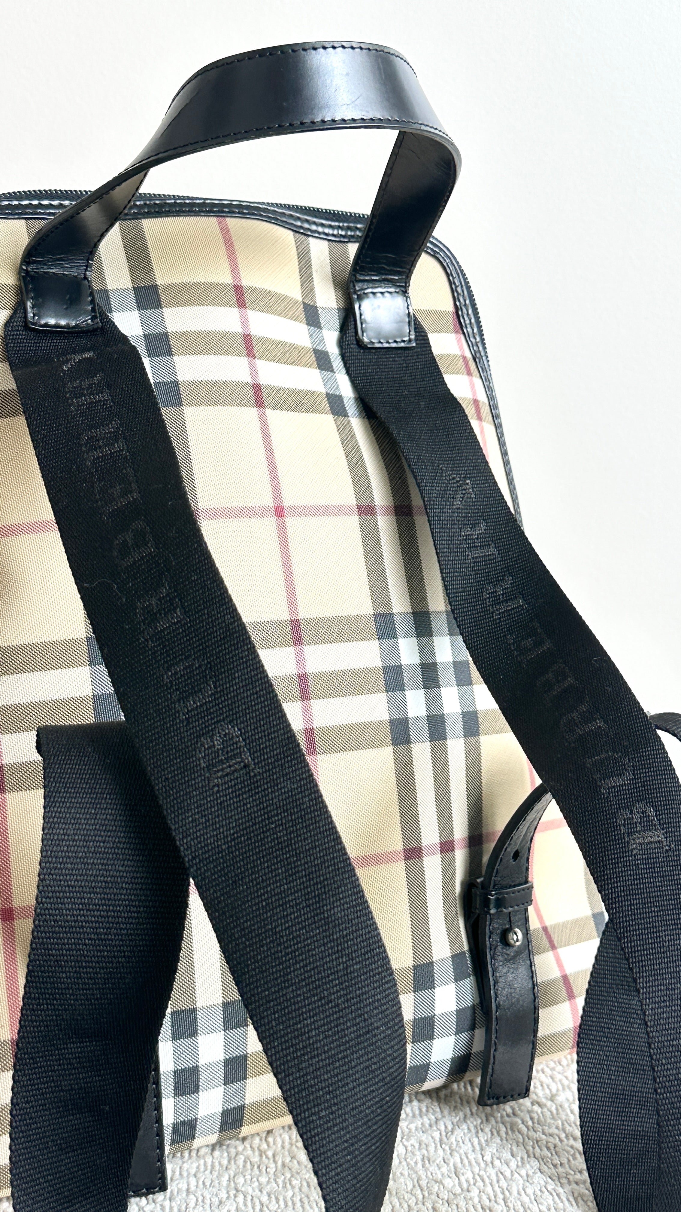 BURBERRY NOVA CHECK CANVAS BACKPACK IN BEIGE