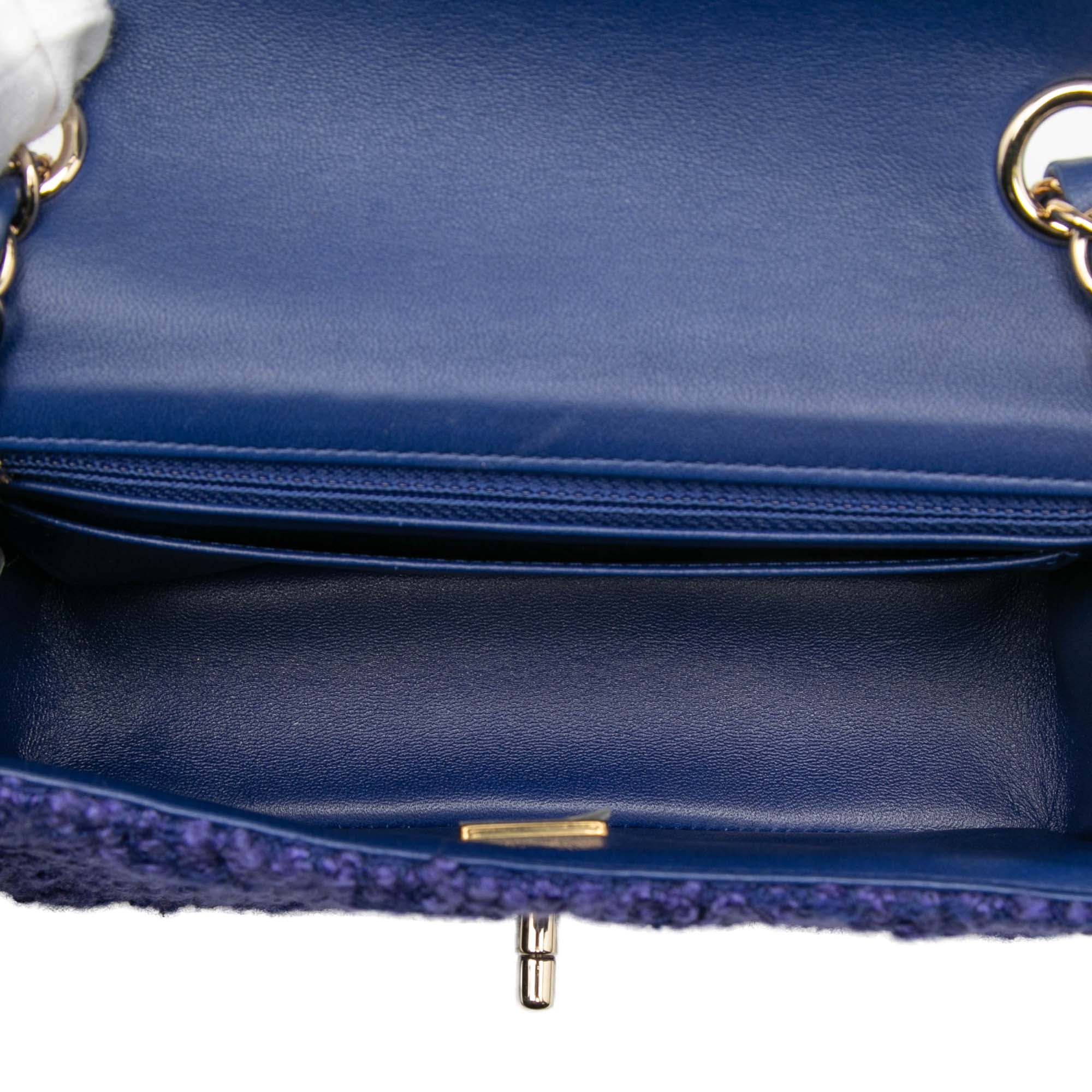 Chanel Mini Rectangular Classic Tweed Single Flap Blue