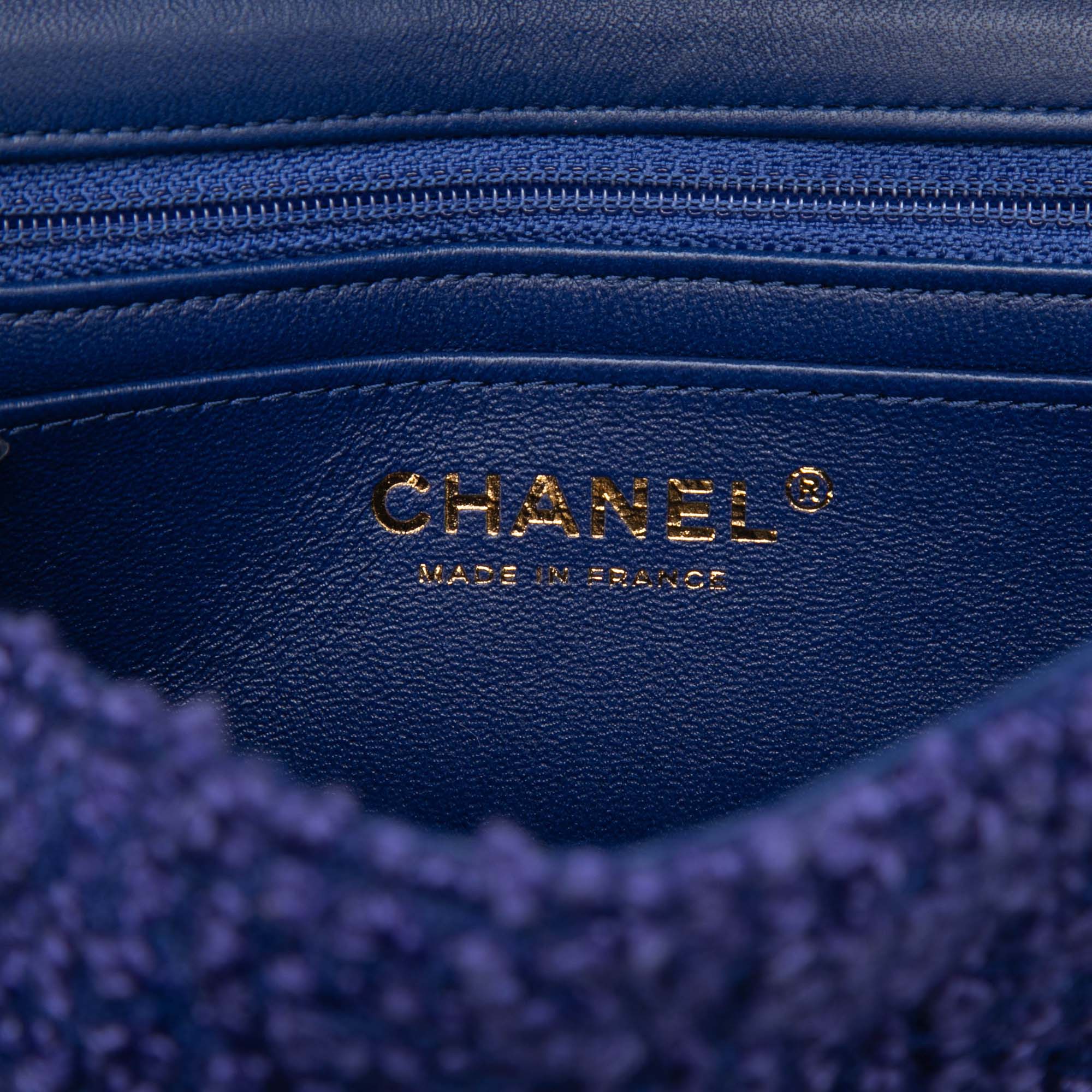 Chanel Mini Rectangular Classic Tweed Single Flap Blue