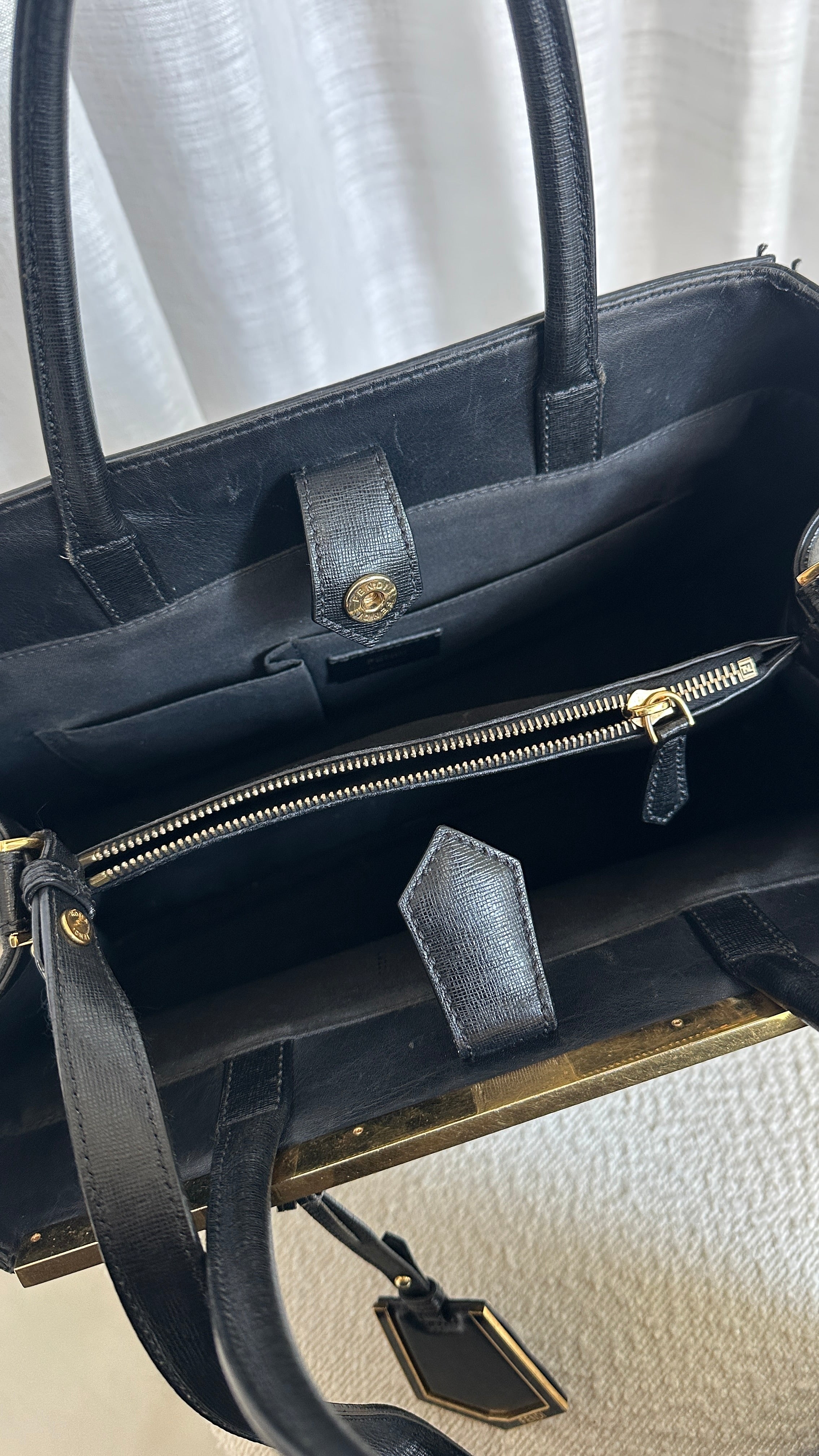 FENDI 2JOURS SAFFIANO LEATHER TOTE BAG - IN BLACK