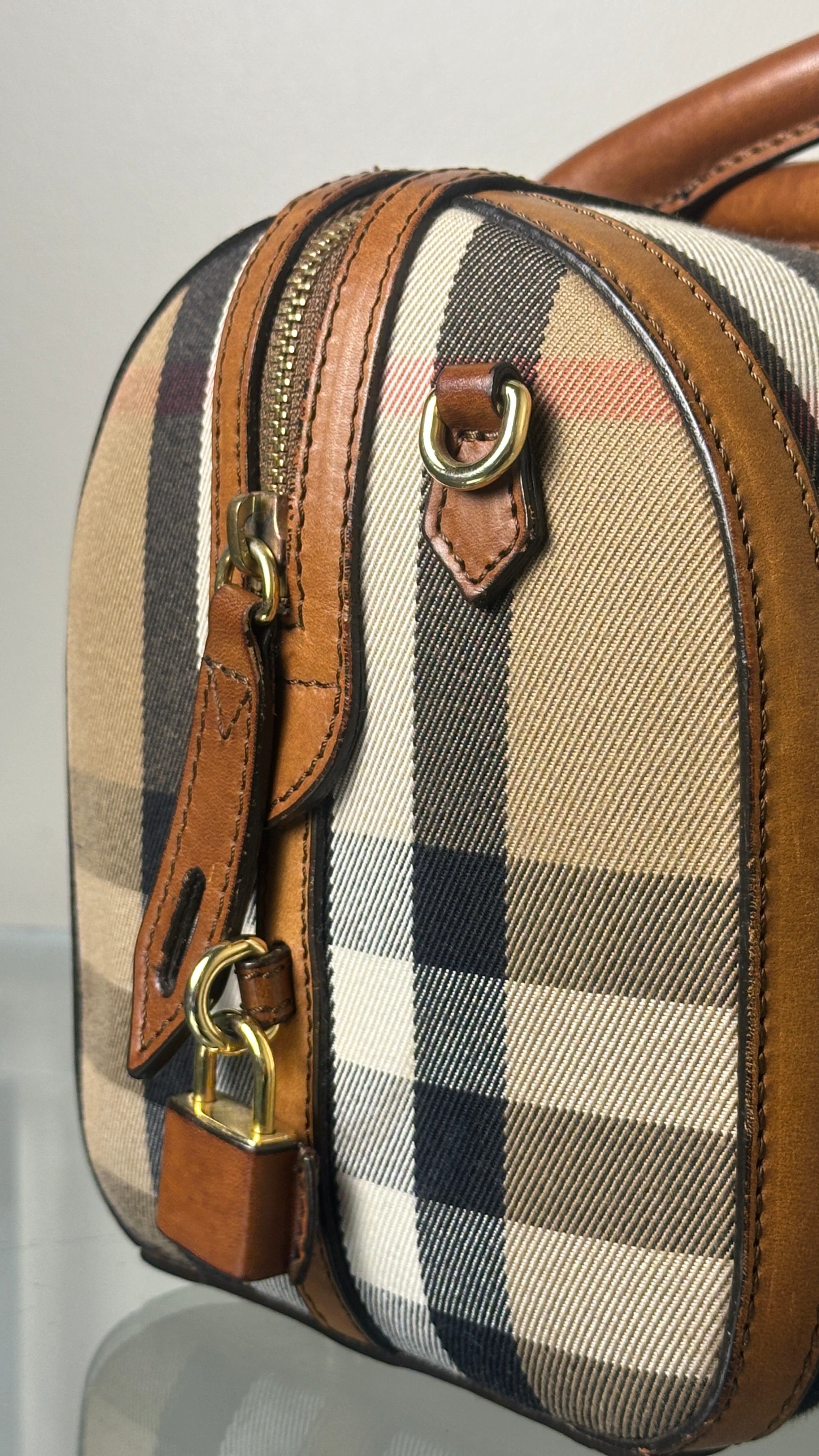 BURBERRY LEATHER BOWLING BAG IN BROWN