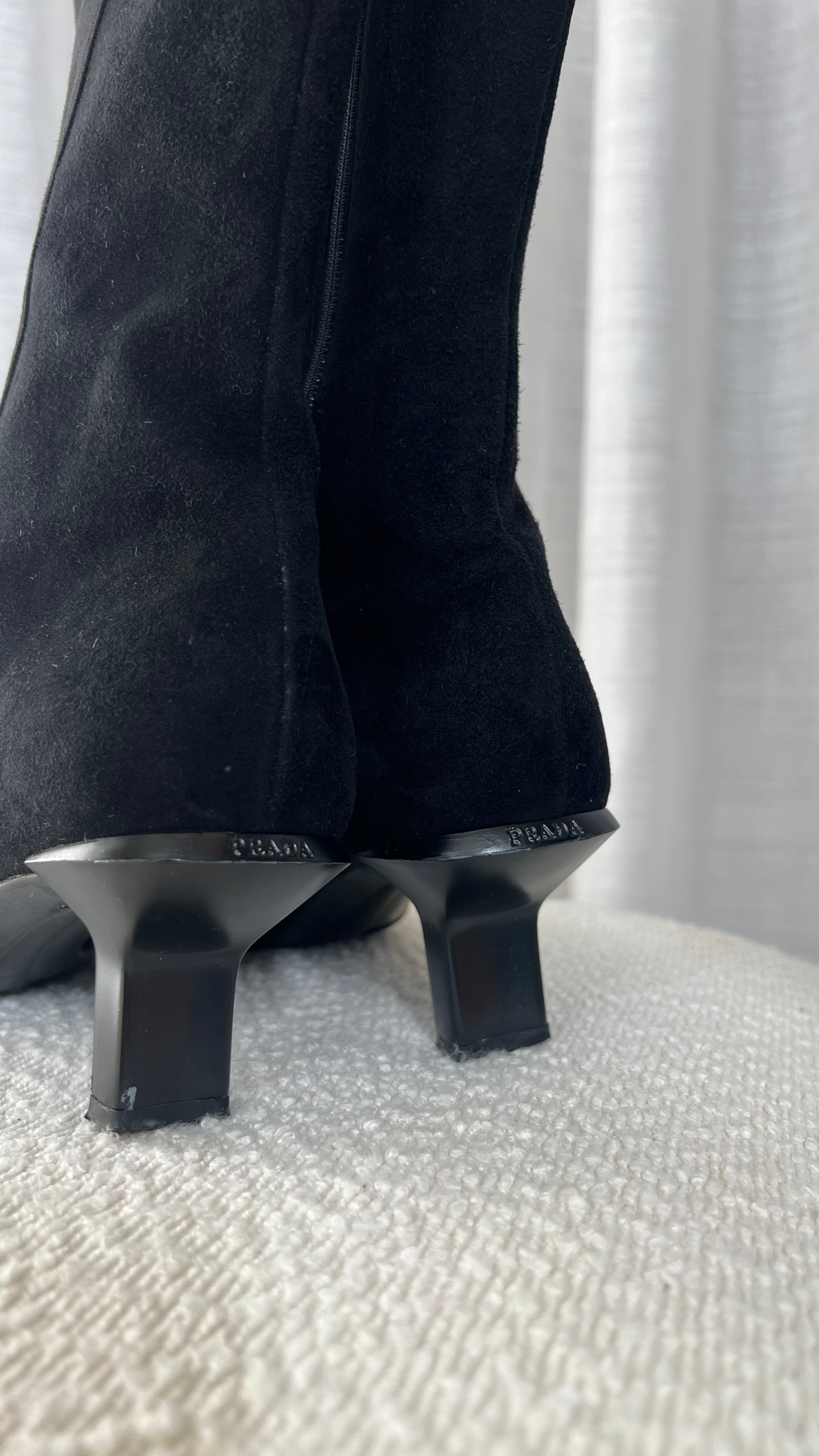 Prada High Suede Boots In Black - Size 37