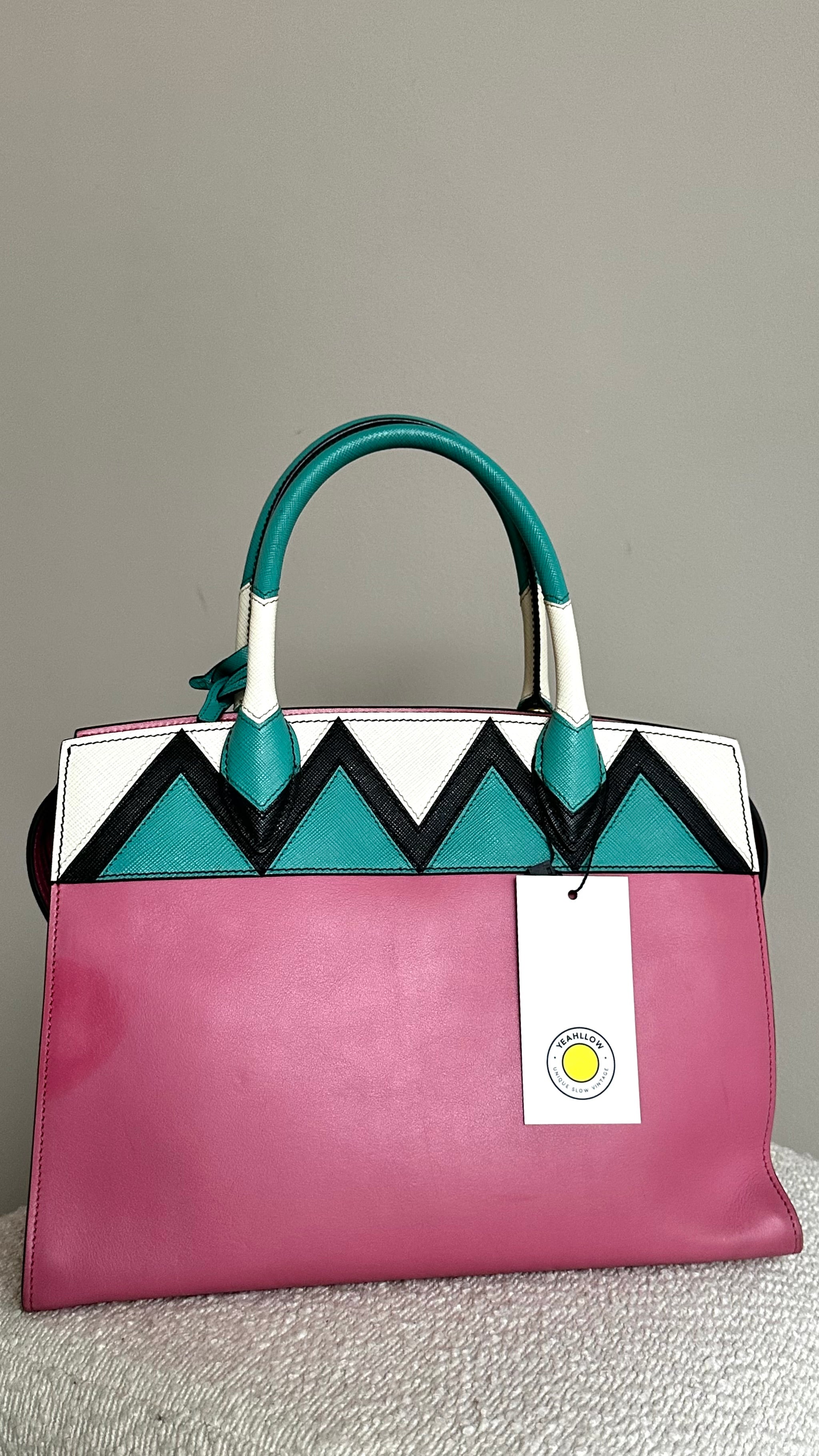 PRADA PARADIGME LEATHER BAG - IN PINK AND BLUE