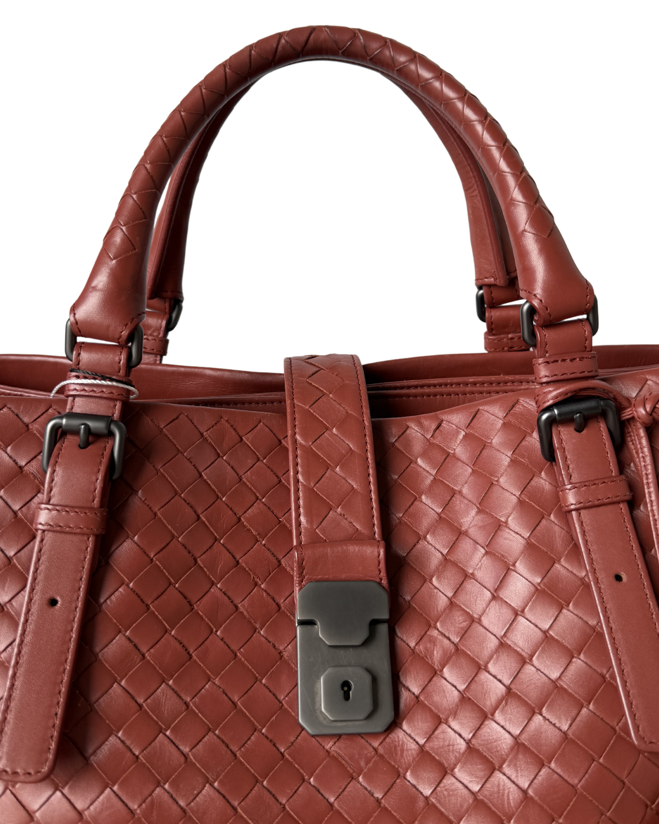 BOTTEGA VENETA MEDIUM NAPPA INTERCCIATO ROMA TOTE BAG IN TERRACOTTA