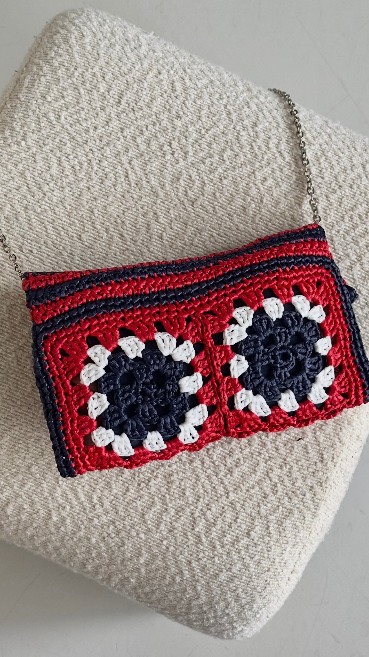 MIU MIU MULTICOLOR RAFFIA CROCHET CLUTCH BAG