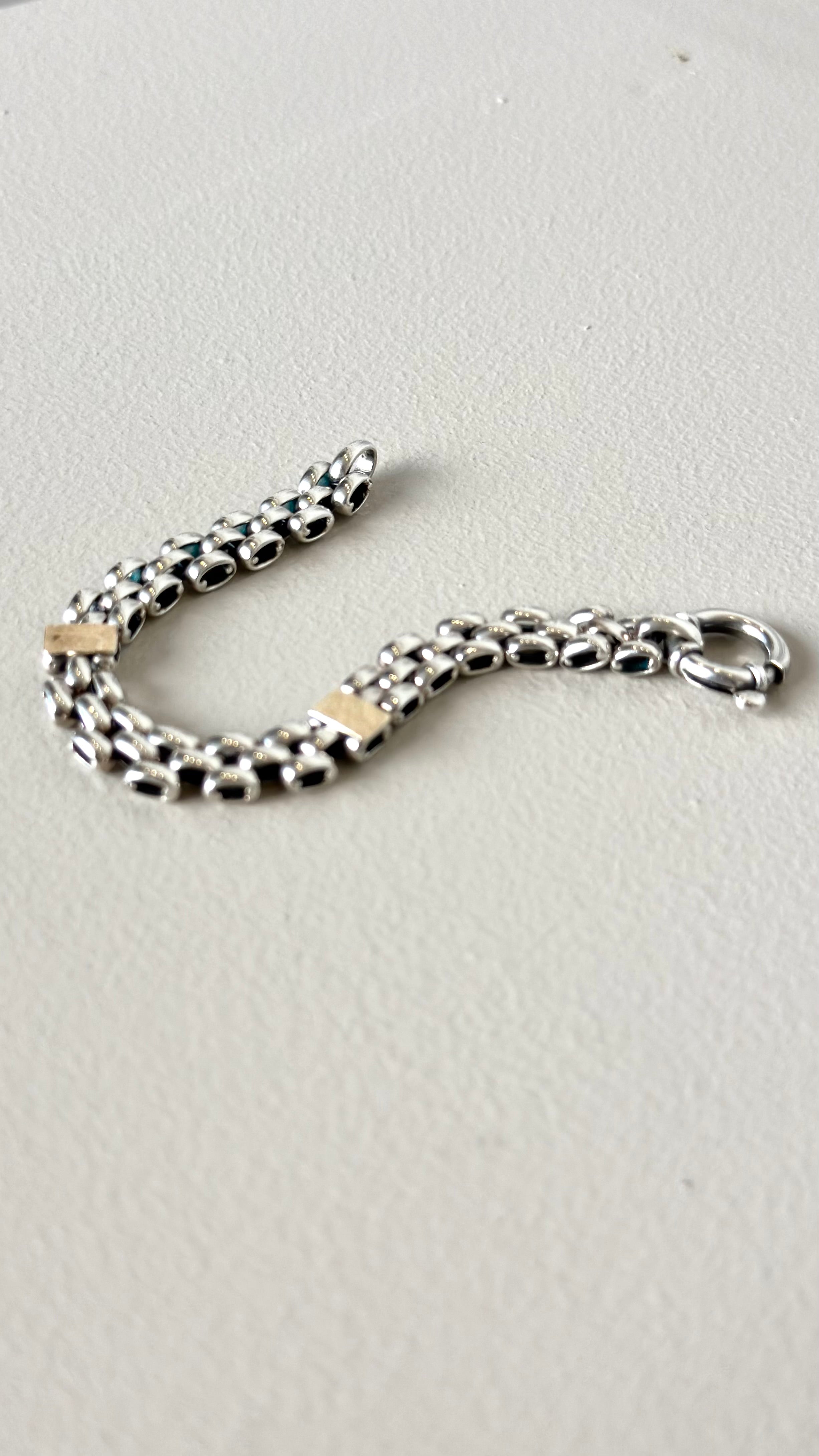 BRACELET IN SILVER WITH RECTANGLES IN GOLD 9K
