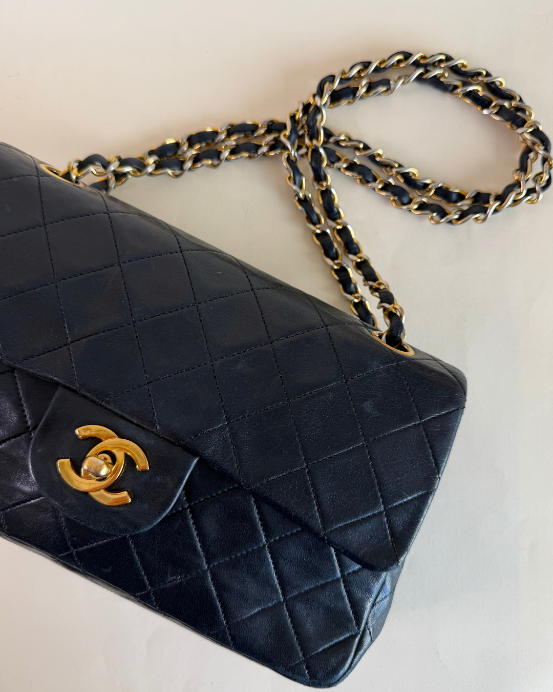 Chanel Small Double Flap Lambskin in Black - vintage gold hardwere