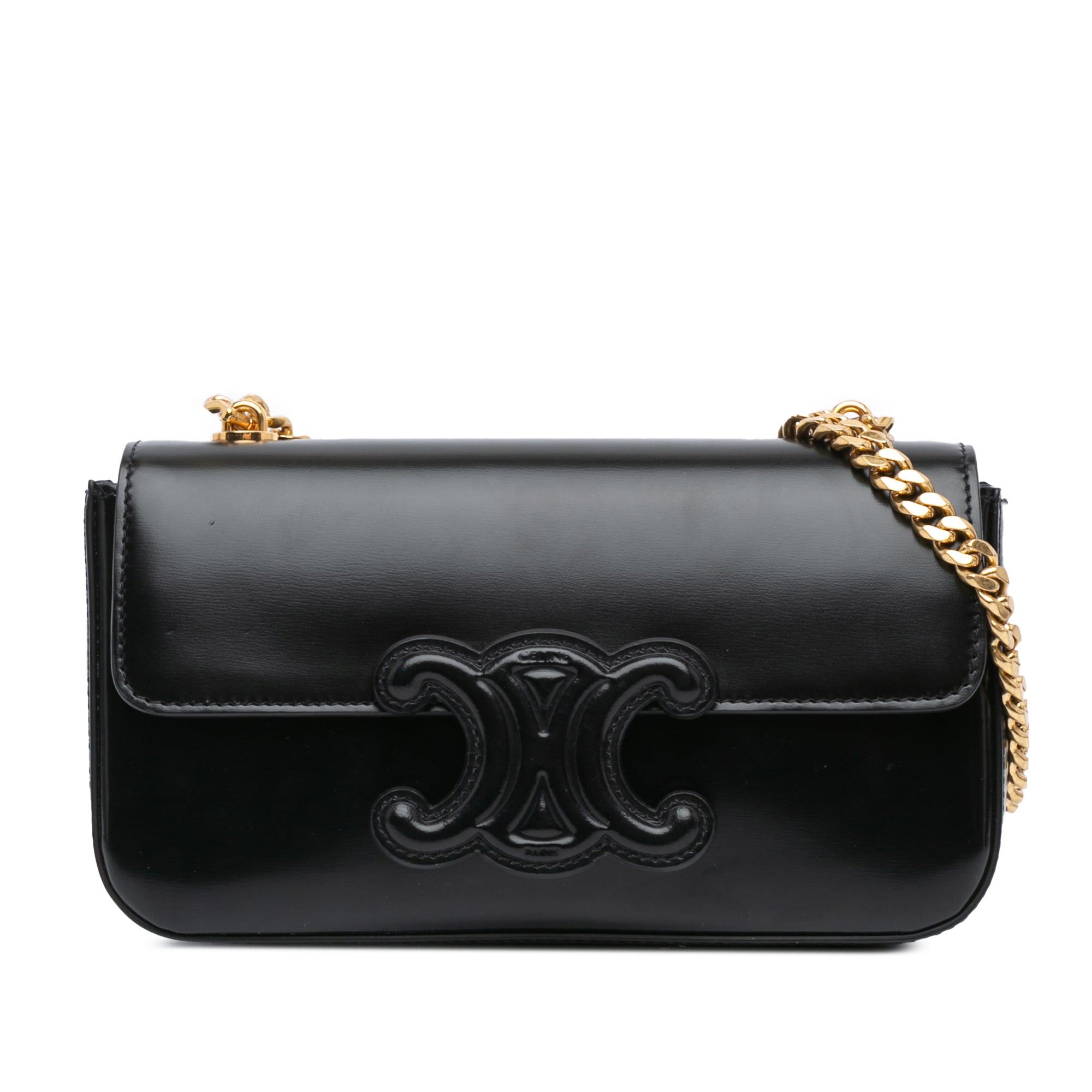 Celine Smooth Calfskin Cuir Triomphe Chain Shoulder Bag In Black