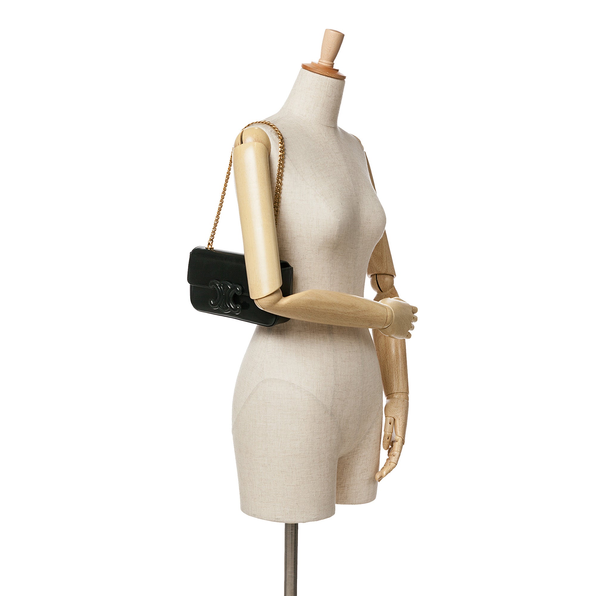 Celine Smooth Calfskin Cuir Triomphe Chain Shoulder Bag In Black