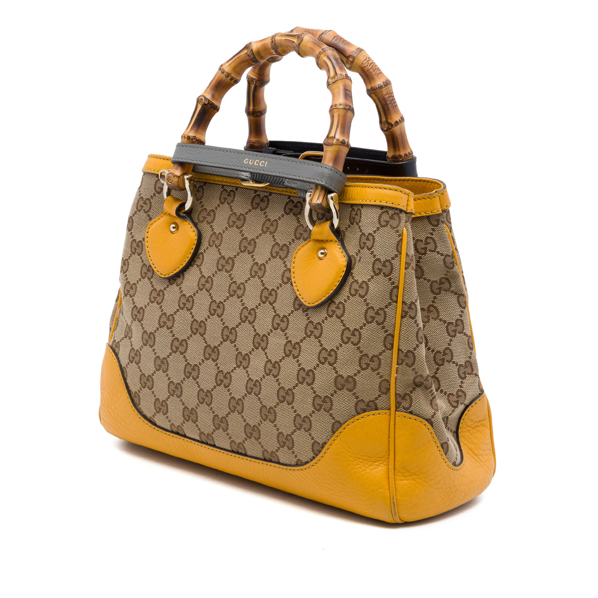 Gucci GG Canvas Bamboo Diana Top Handle Tote Monogram and Yellow