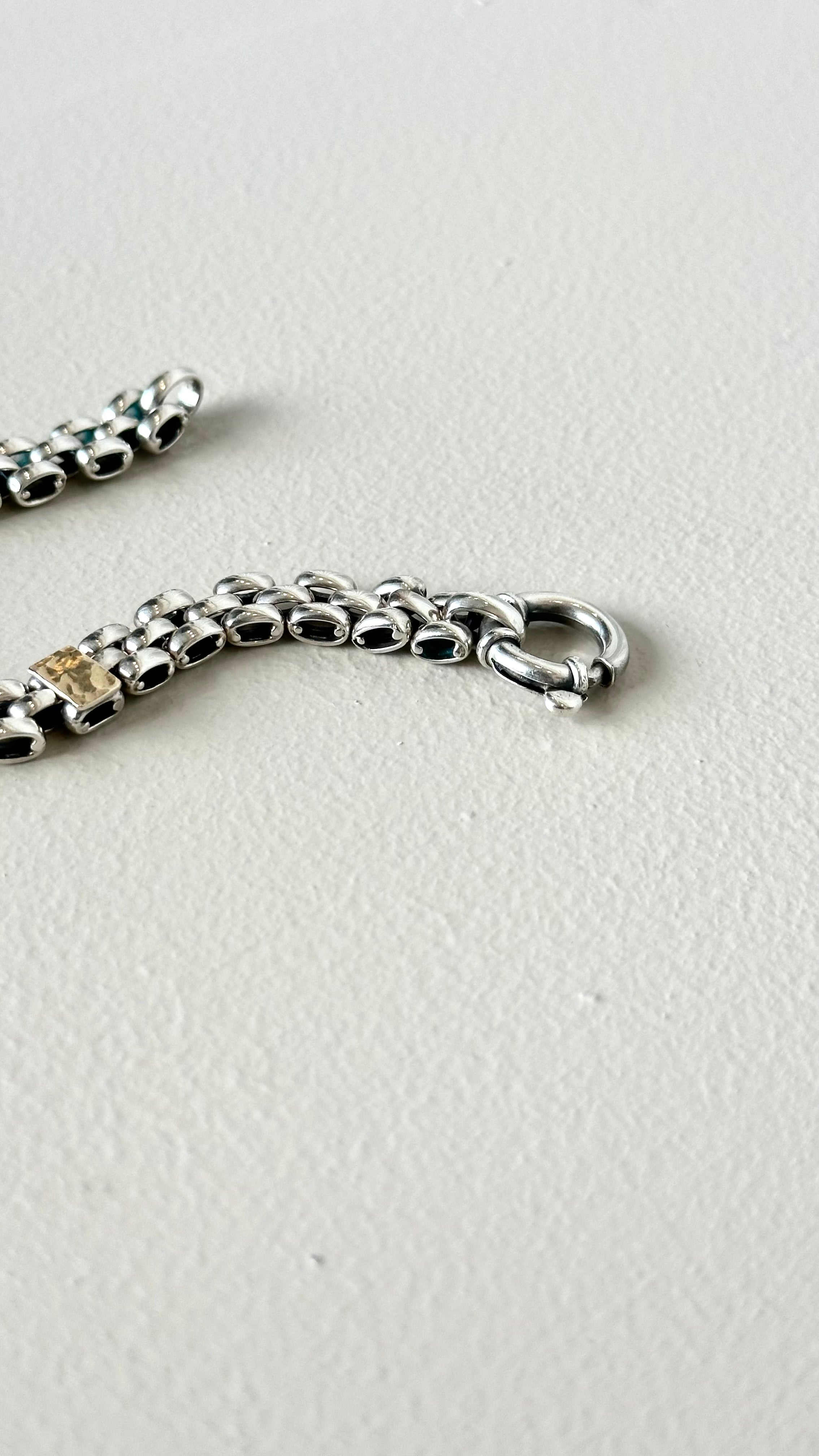 BRACELET IN SILVER WITH RECTANGLES IN GOLD 9K