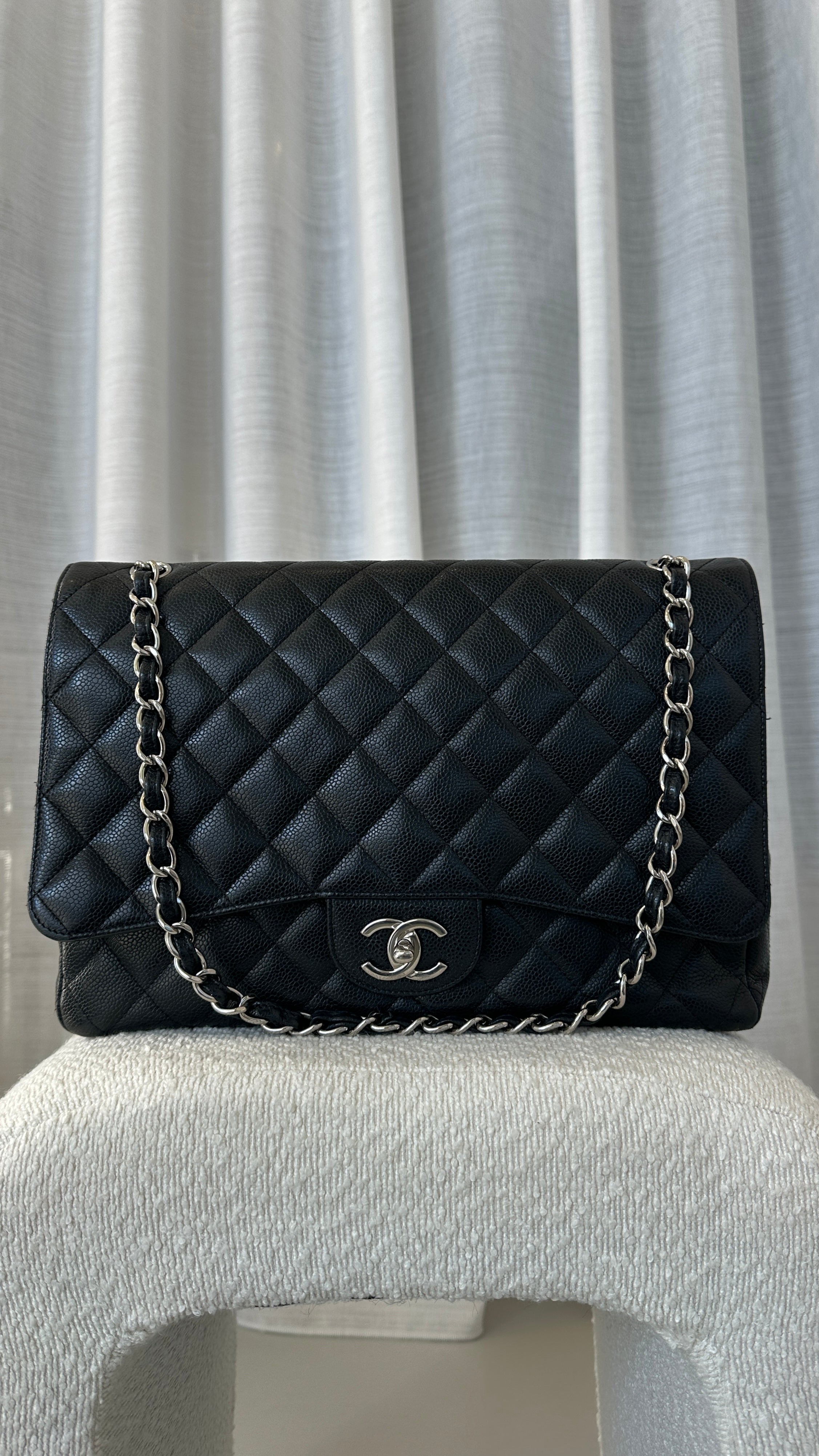Chanel Maxi Caviar Leather Double Flap In Black