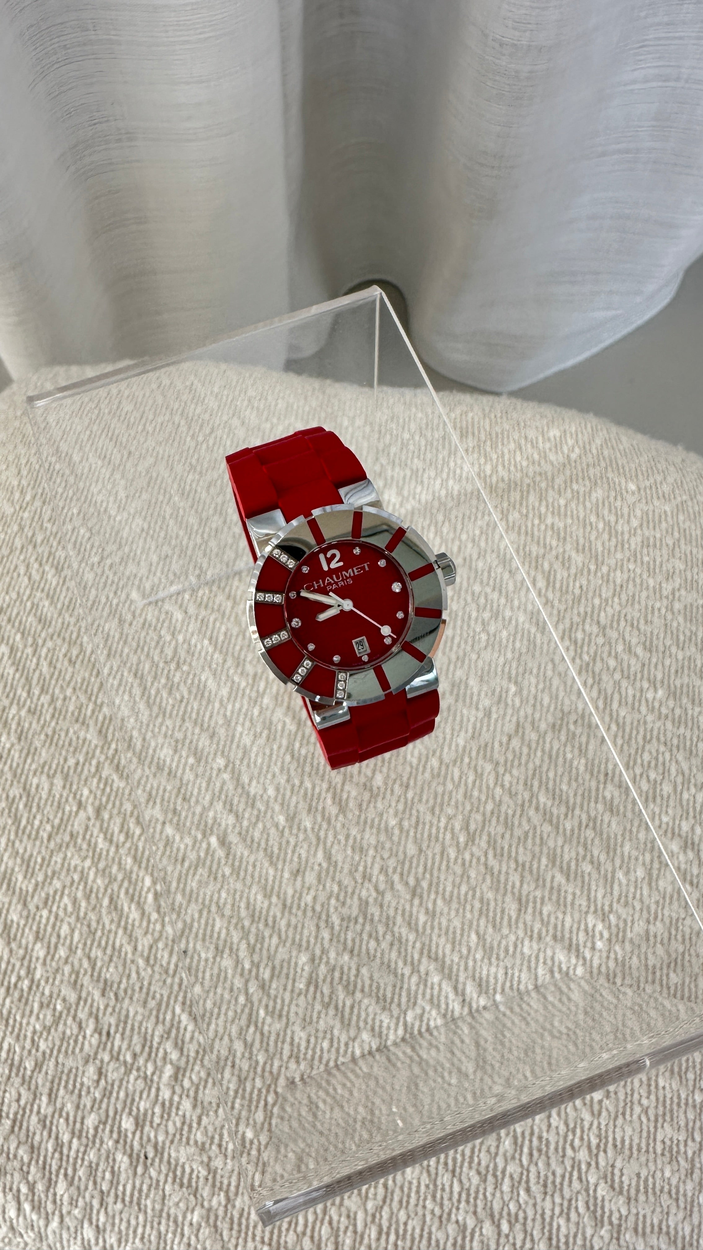 Chaumet Class One Steel Diamonds 34mm Watch In Red