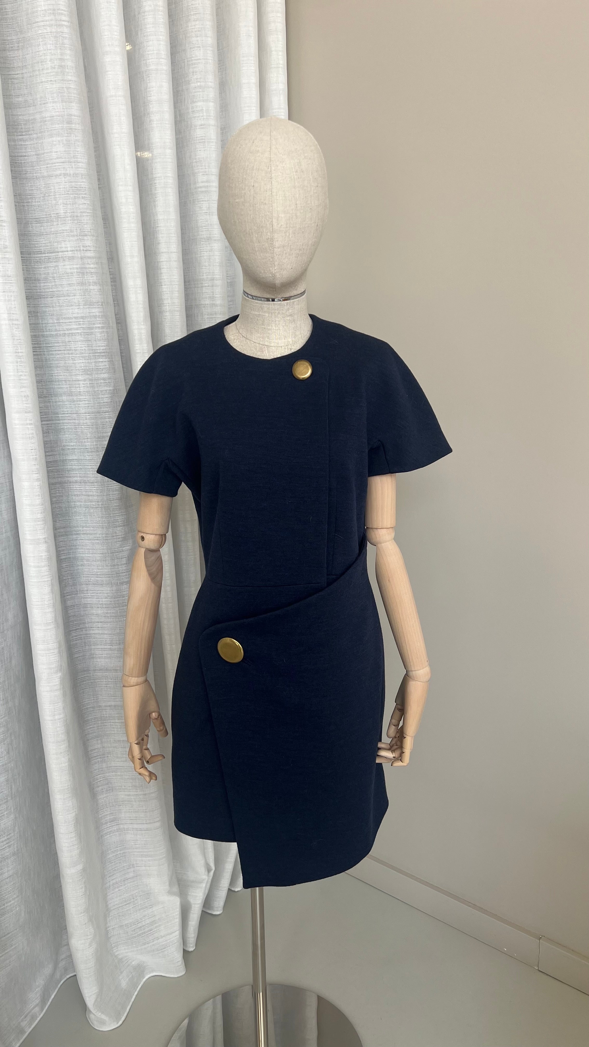 Balenciaga Wool Dress In Navy