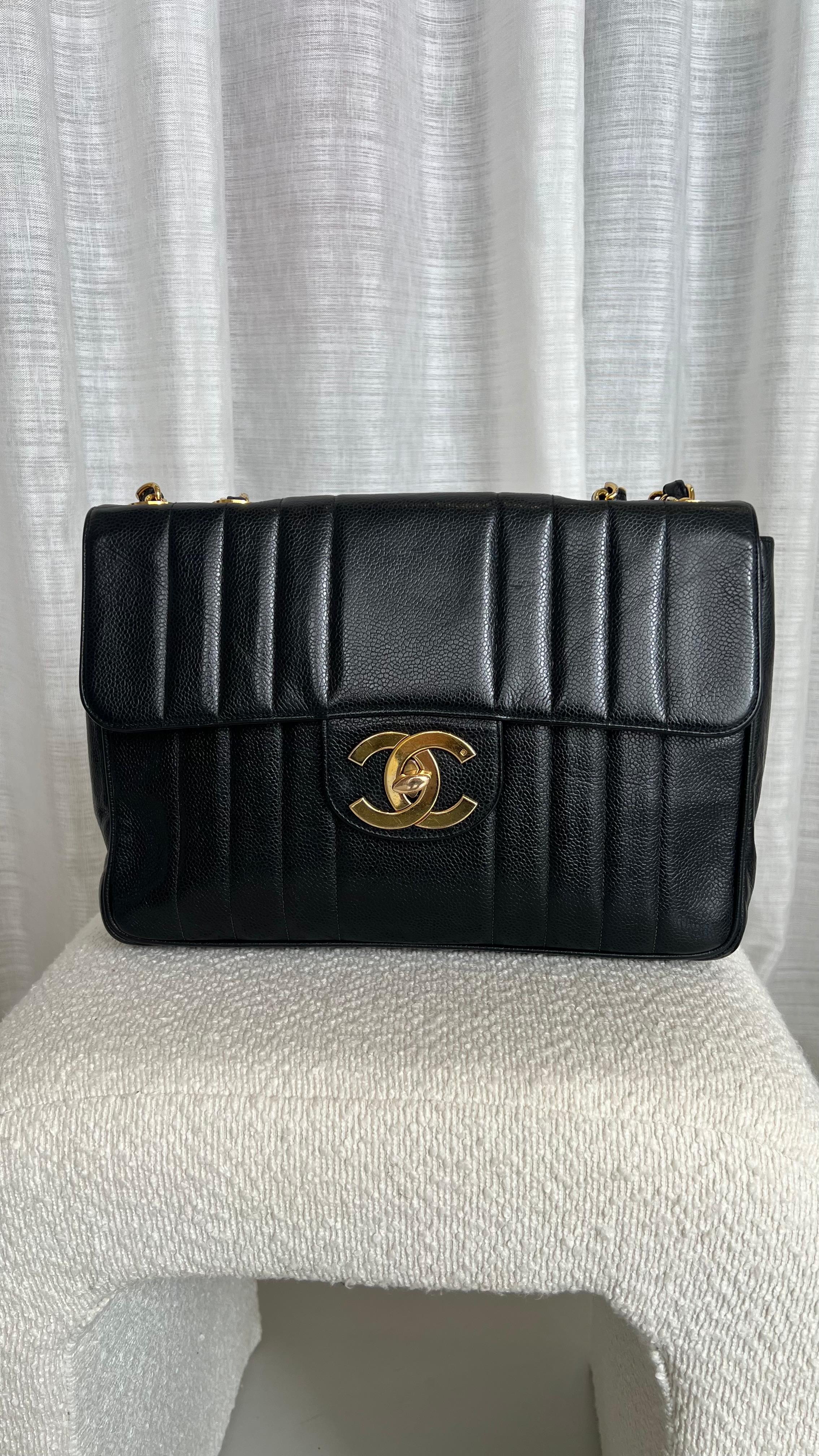 CHANEL MAXI FLAP BAG CAVIAR LEATHER IN BLACK