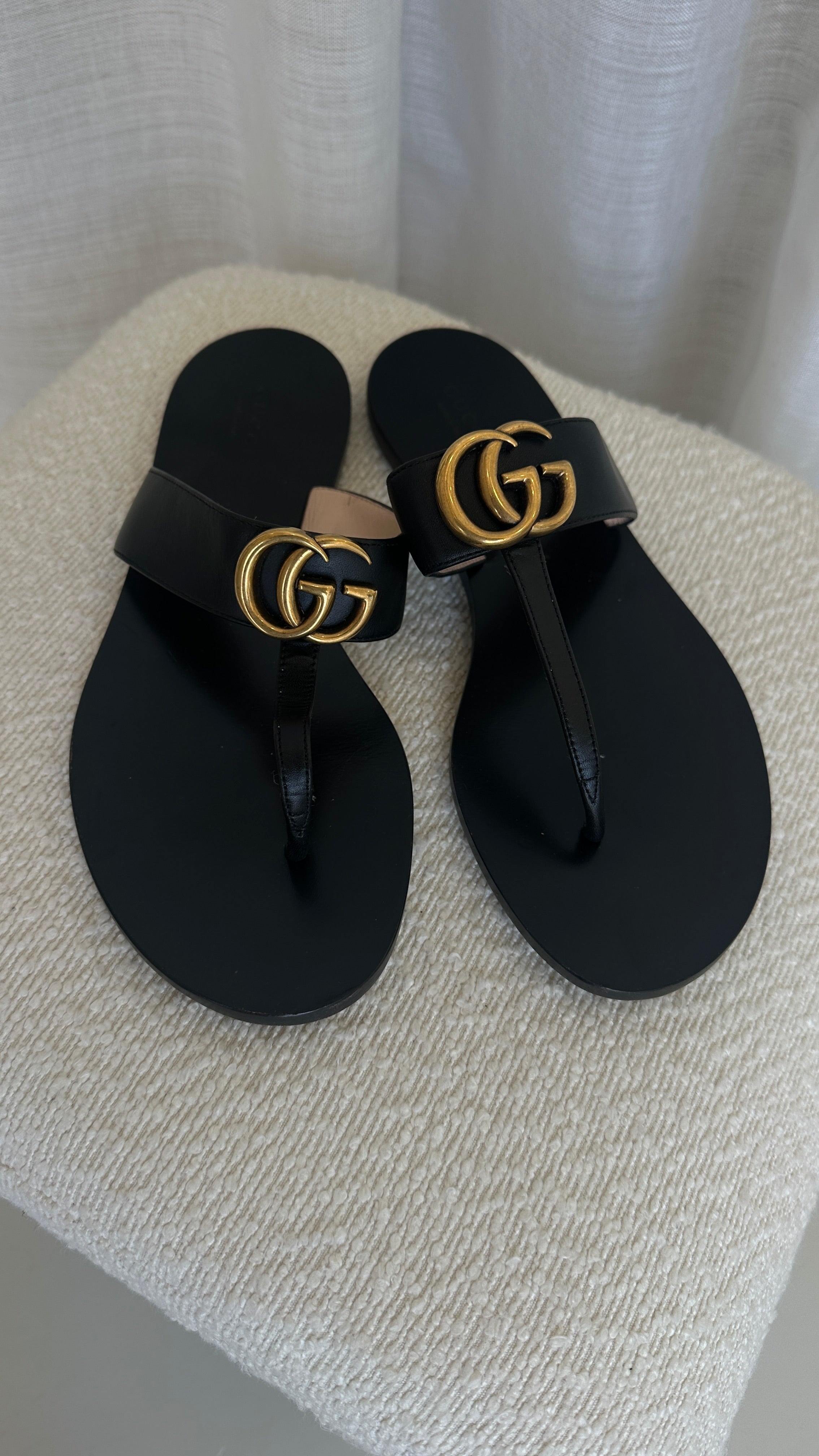 Gucci GG Marmont Thong Sandals In Black - Size 38