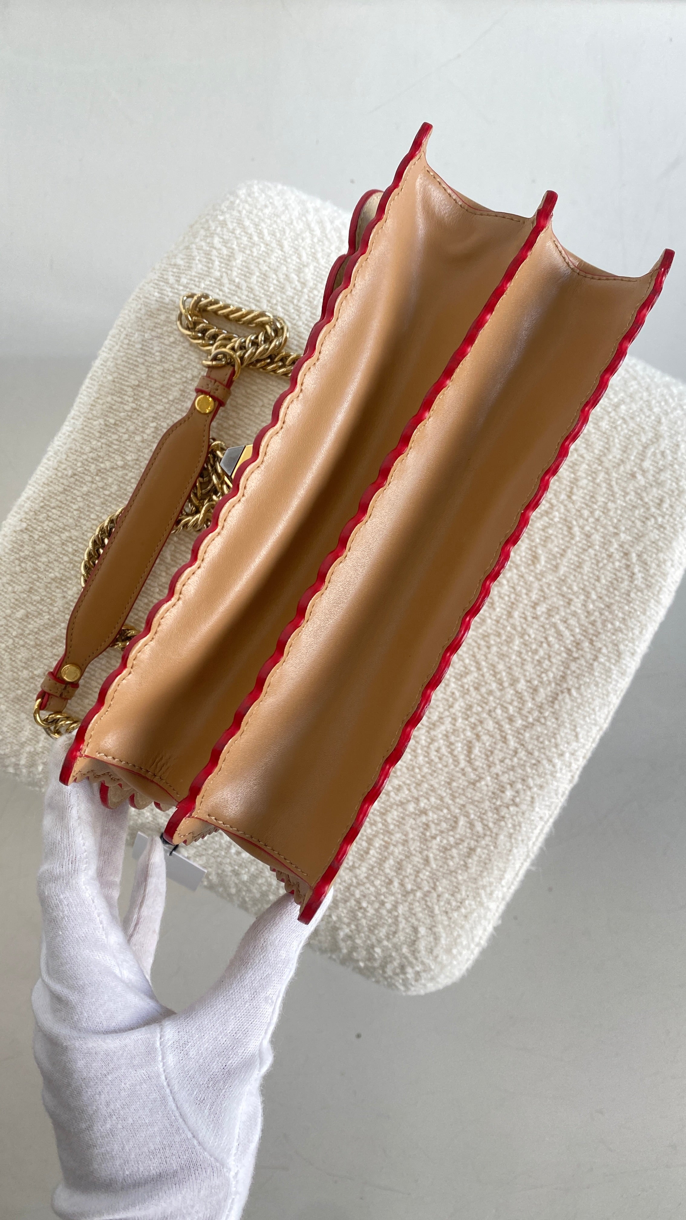 Fendi Kan I Leather Handbag In Beige