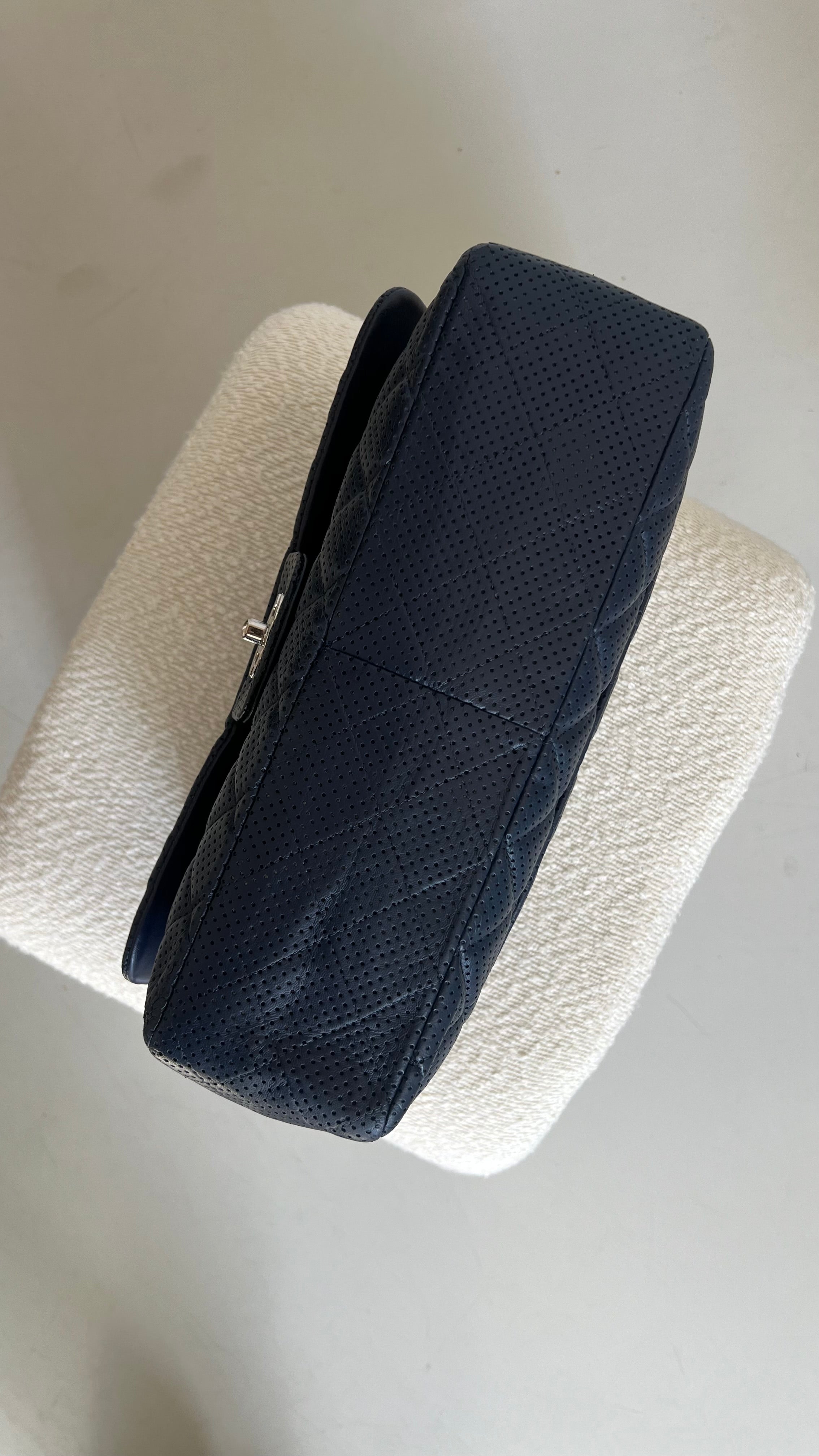 Chanel Jumbo Perforated Leather Flap Bag In Navy