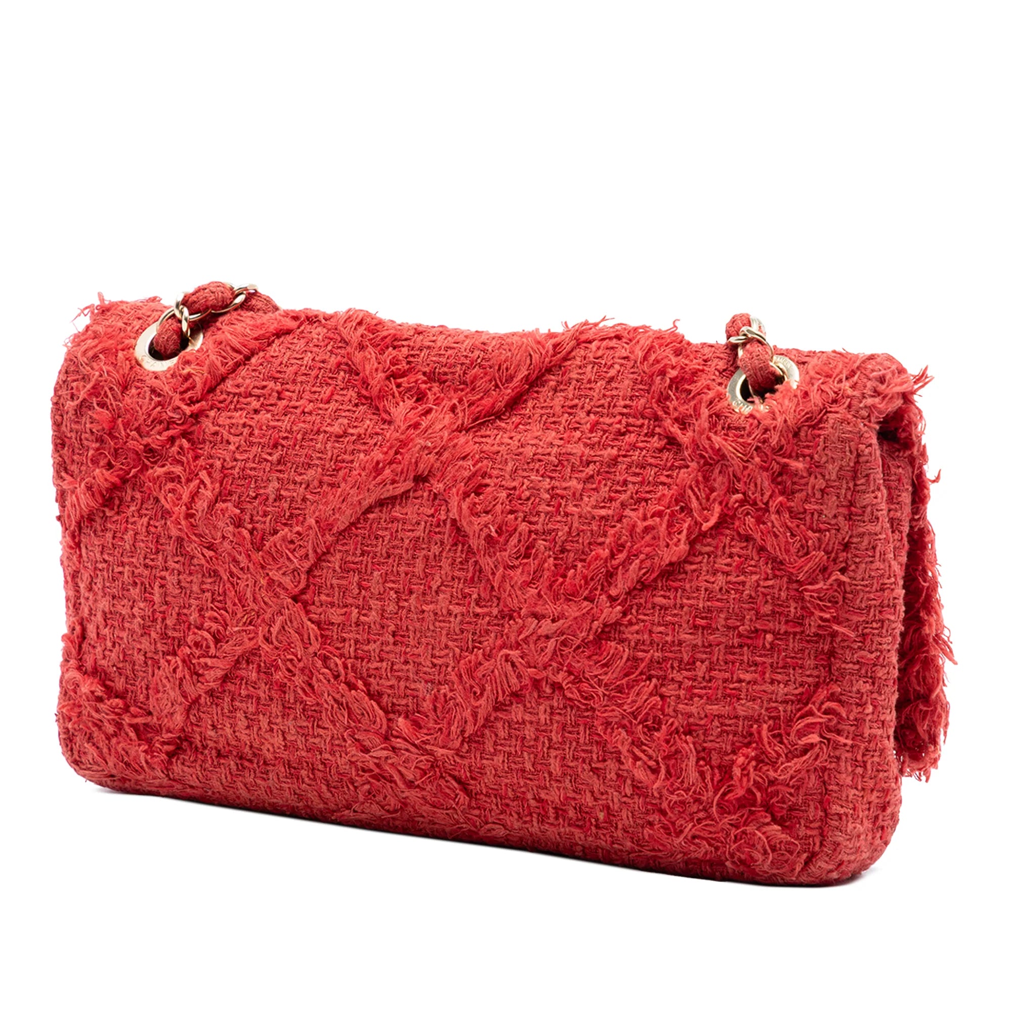 CHANEL MEDIUM TWEED DIAMOND STITCH NATURE FLAP BAG IN RED