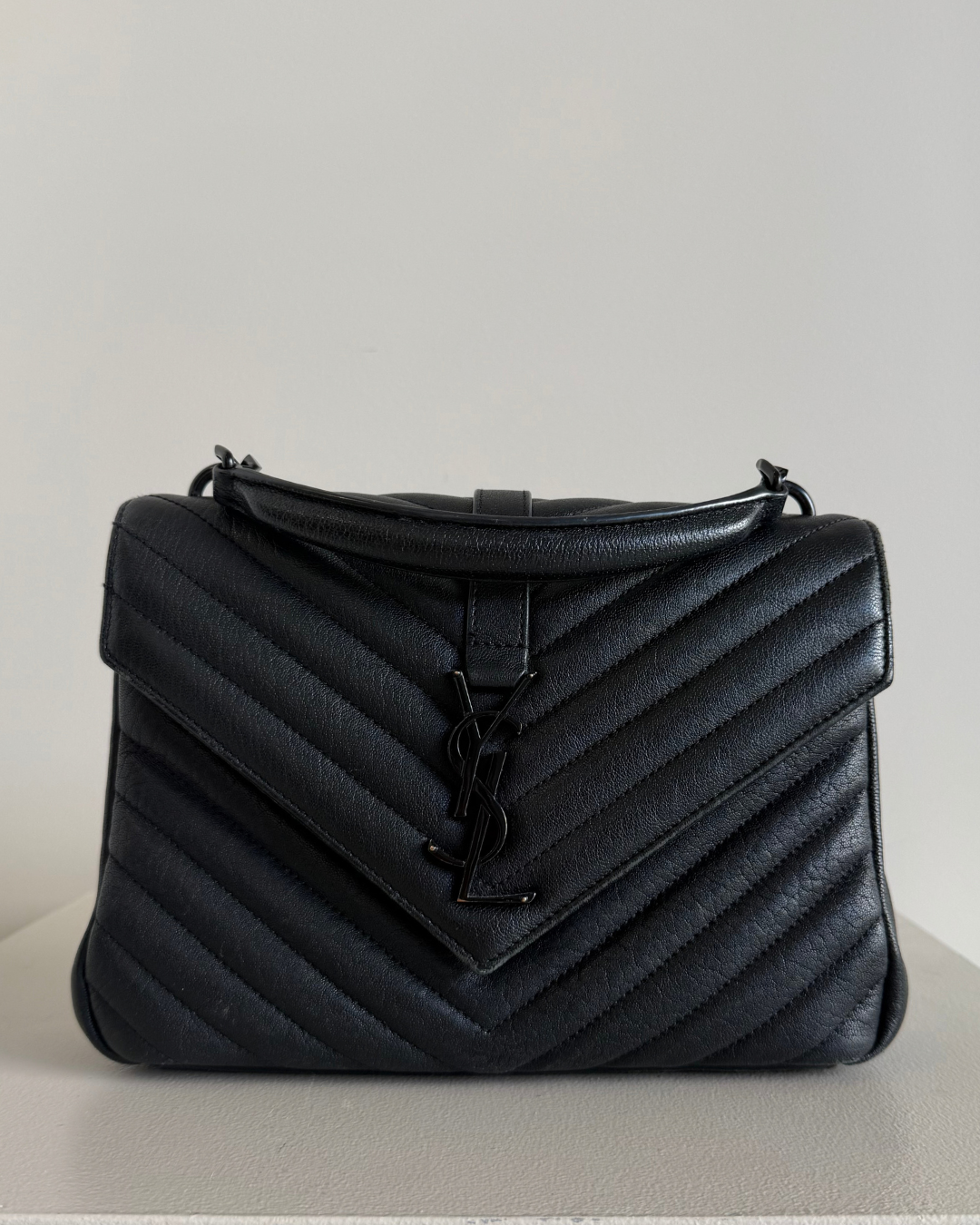 Saint Laurent Medium Collège Shoulder Bag Black with Black Hardwere