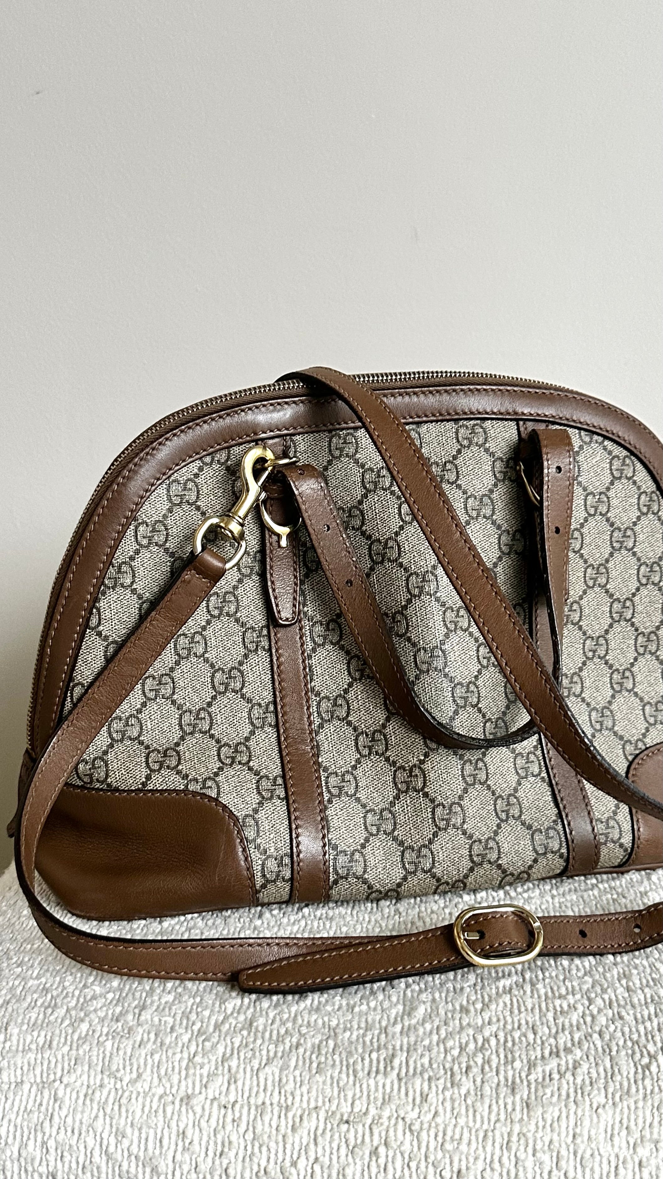 GUCCI GG SUPREME NICE DOME SATCHEL BAG IN BROWN