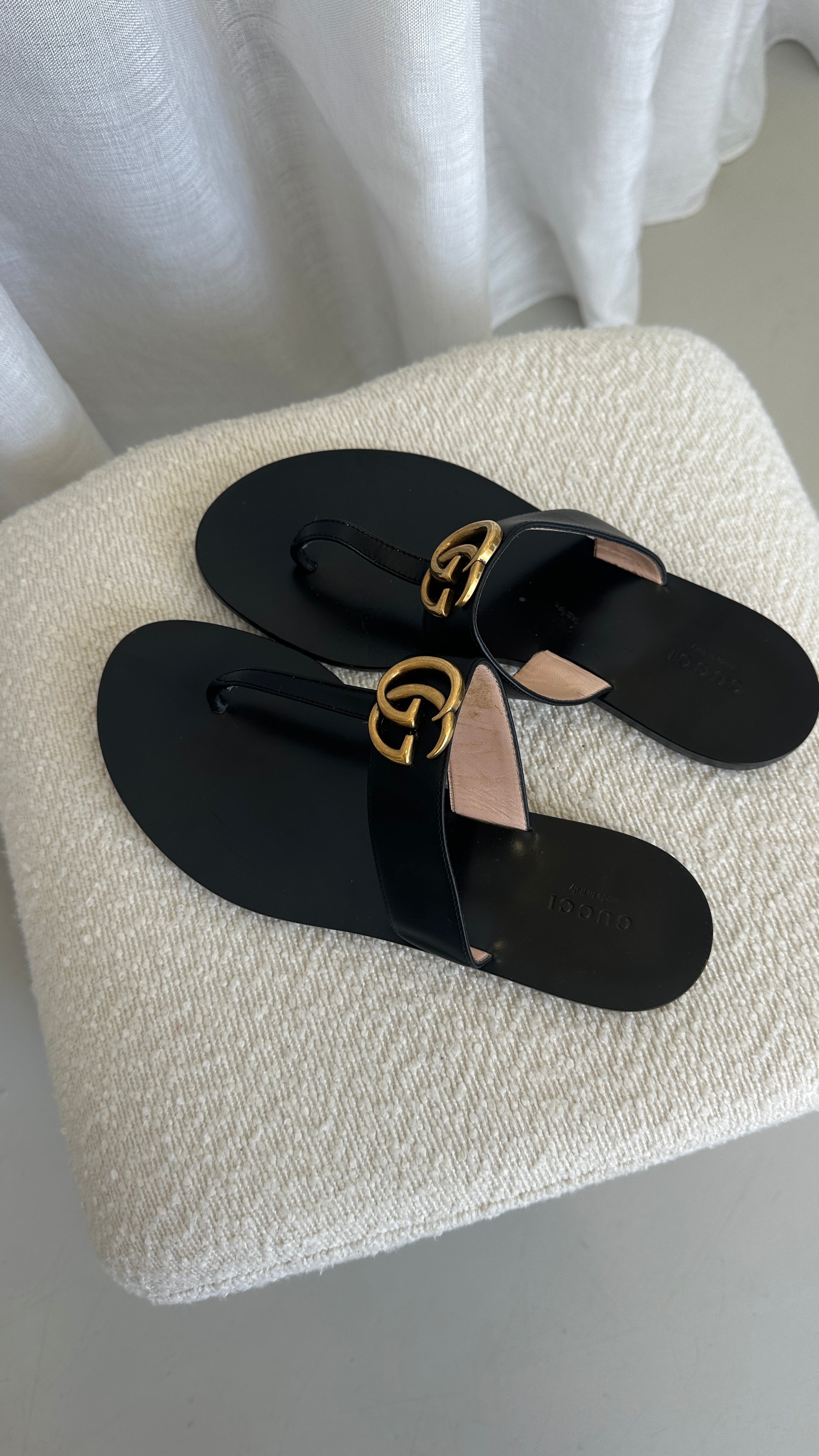 Gucci GG Marmont Thong Sandals In Black - Size 38