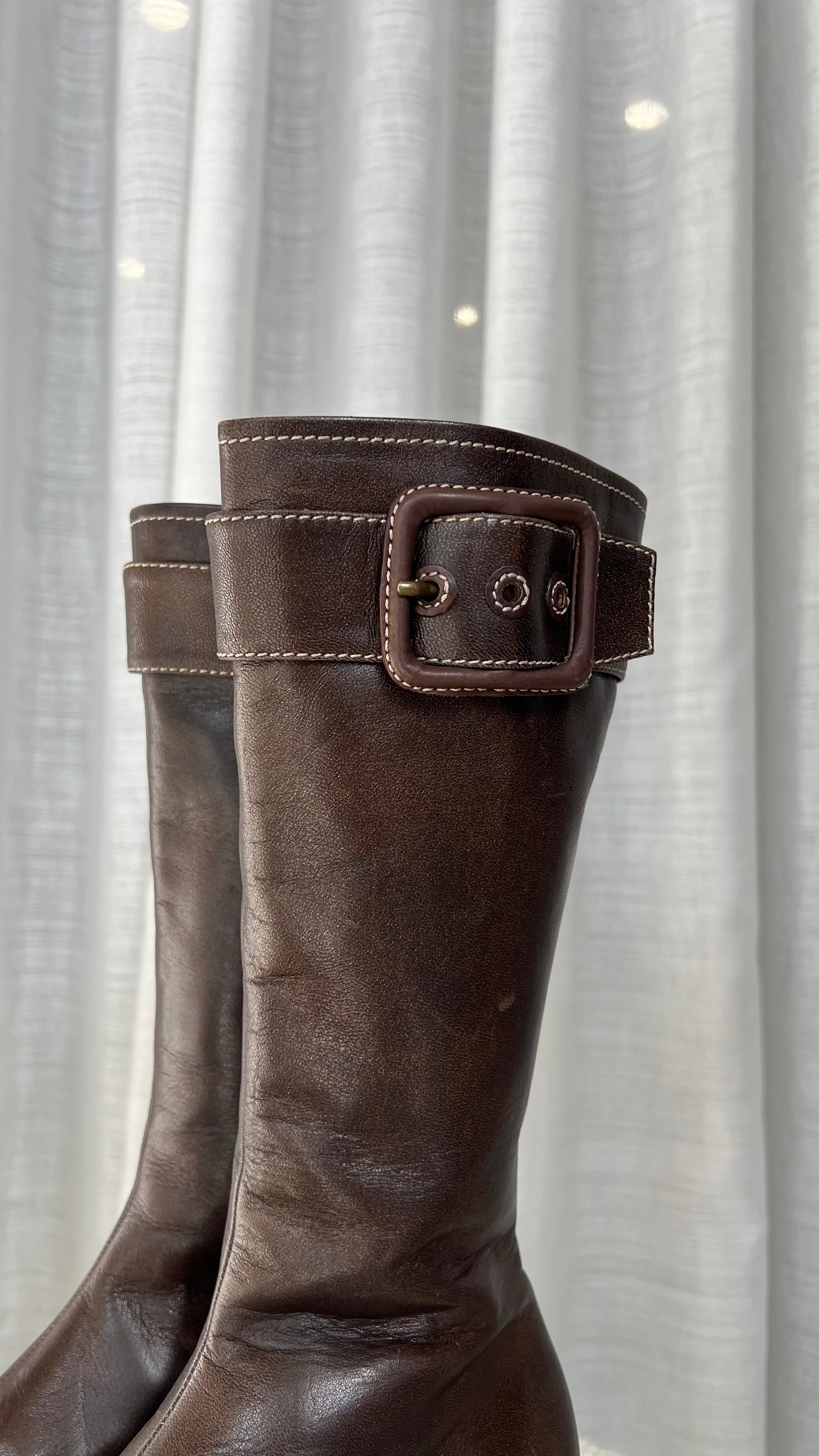 Miu Miu High Leather Boots In Brown - Size 37