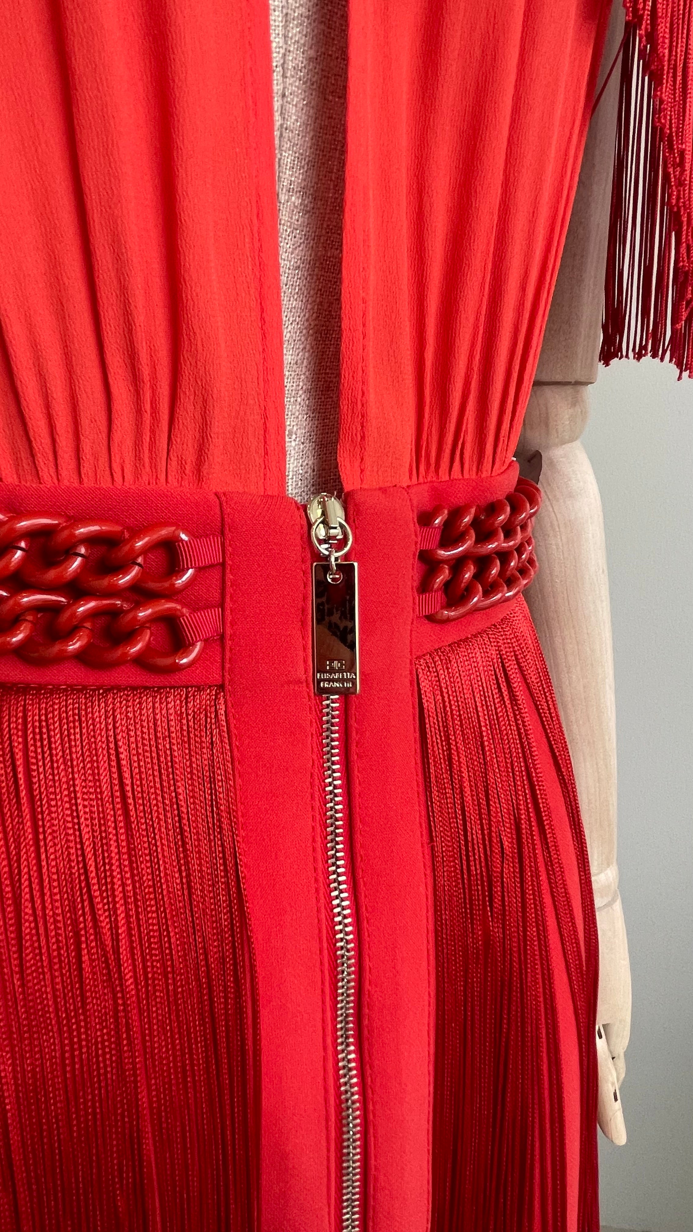 Elisabetta Franchi 20th Anniversary Fringe Dress In Red