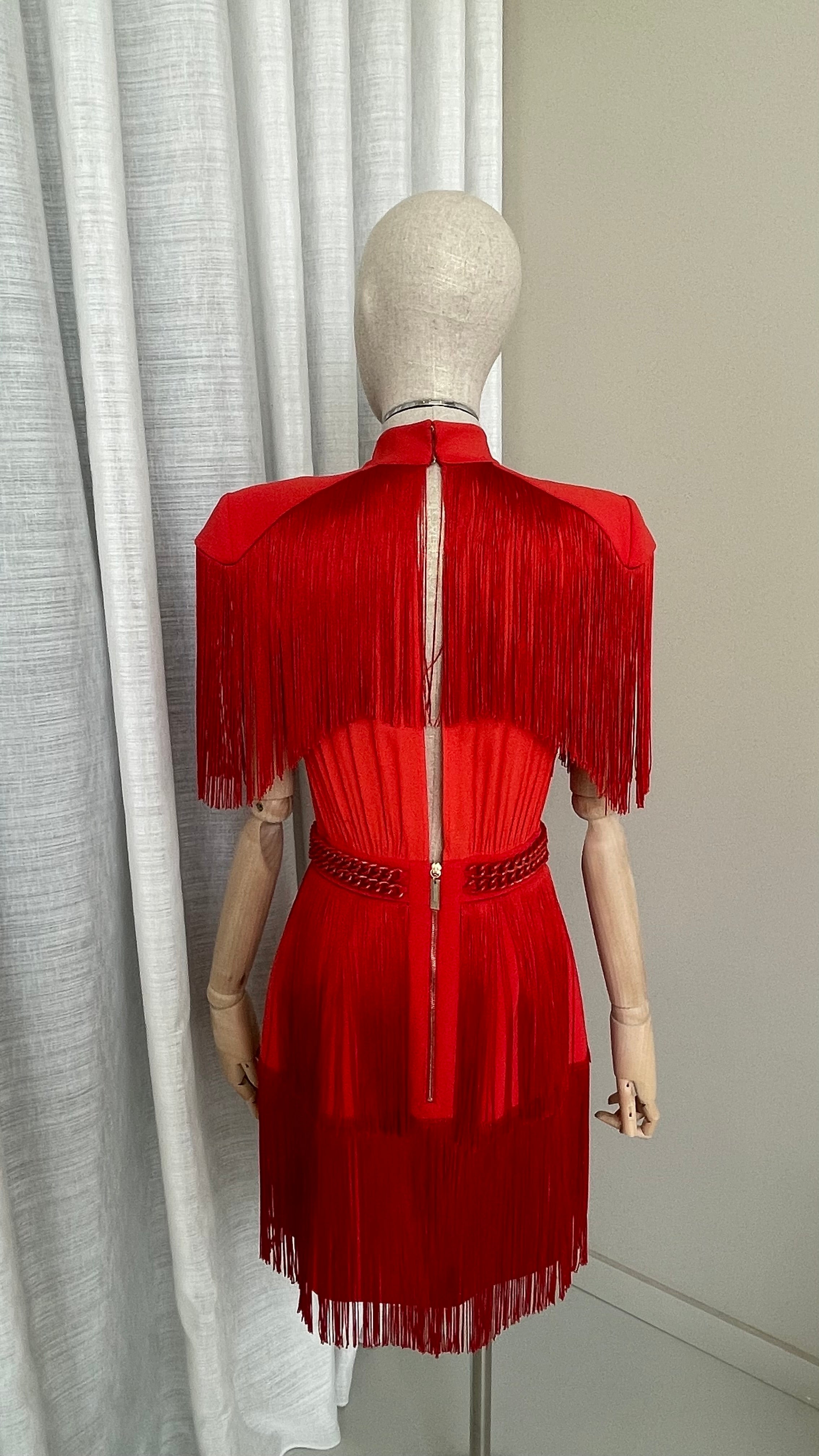 Elisabetta Franchi 20th Anniversary Fringe Dress In Red