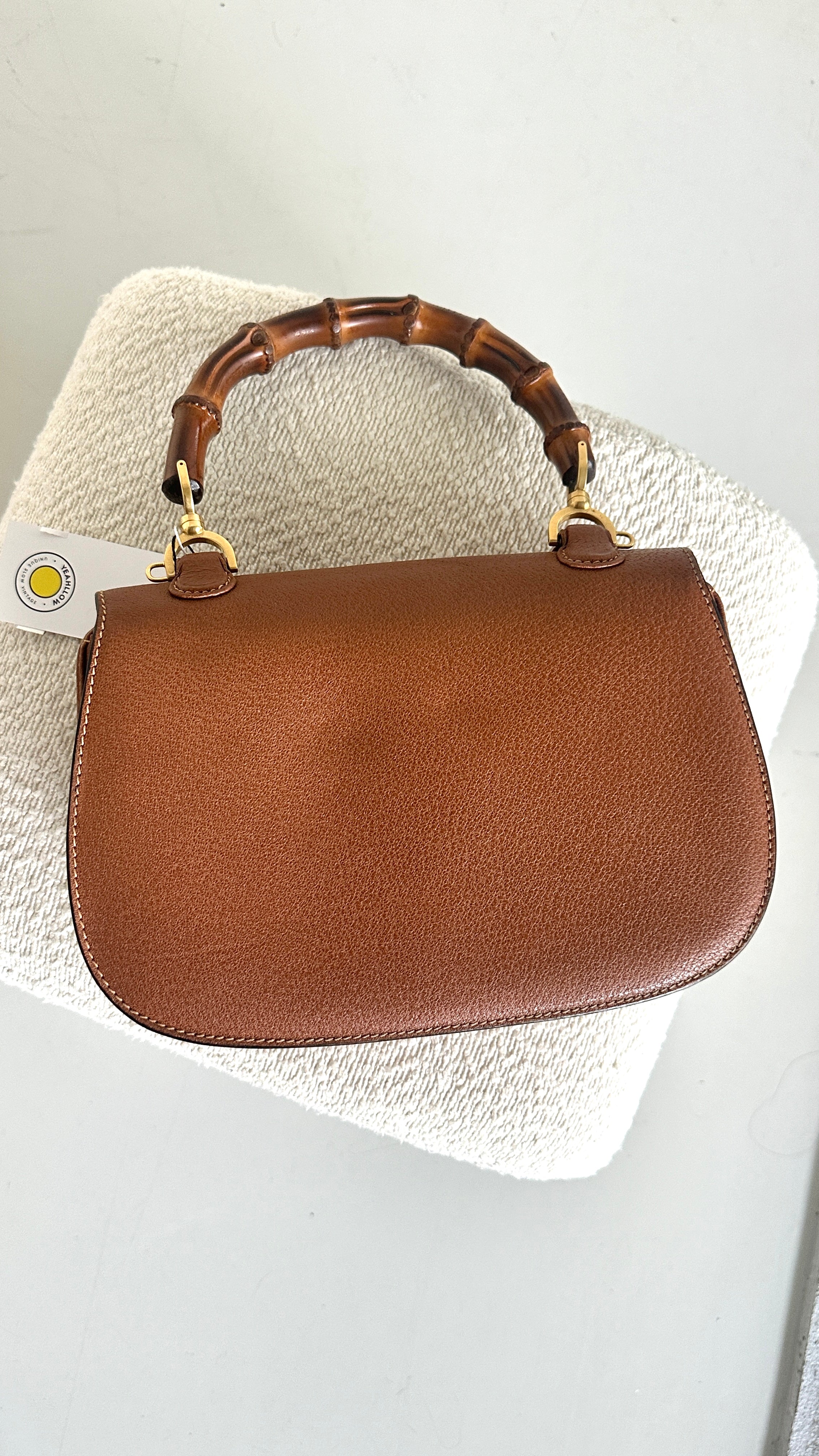 GUCCI GRAINED CALFSKIN BAMBOO NIGHT IN CAMEL