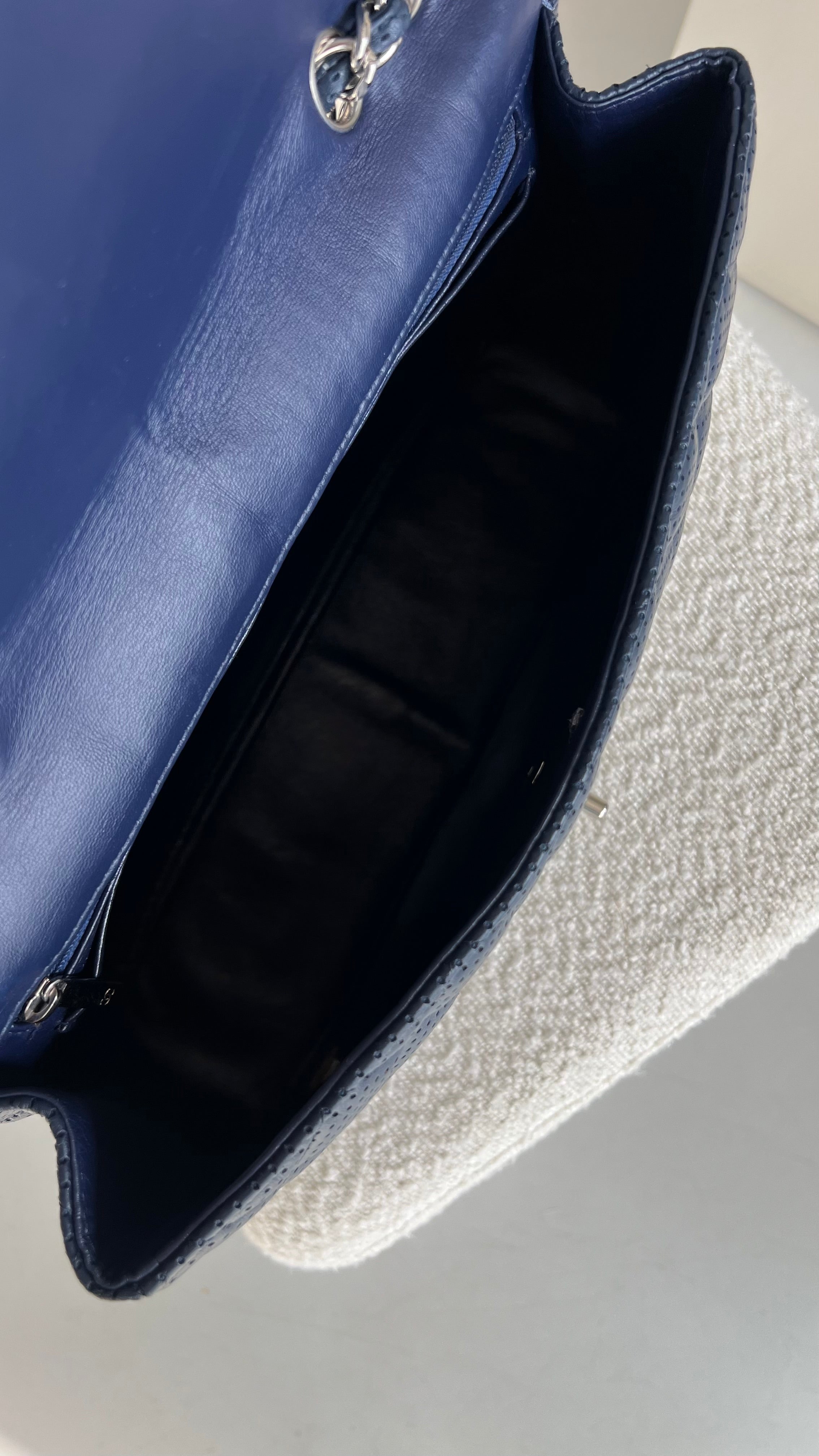 Chanel Jumbo Perforated Leather Flap Bag In Navy