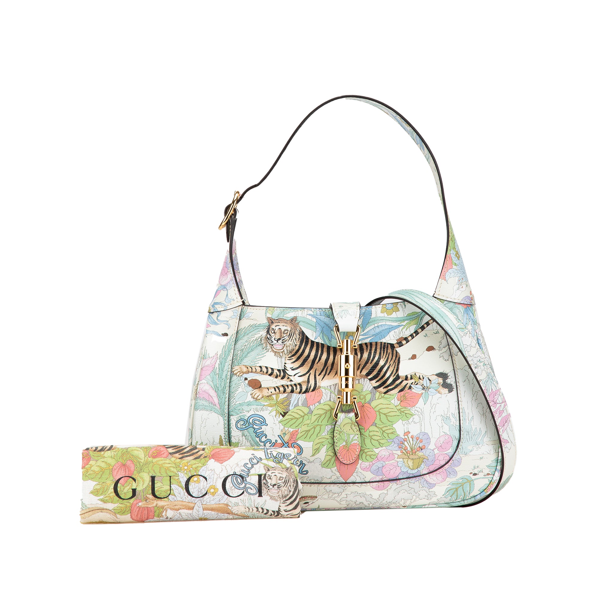 Gucci Yuko Higuchi Small Calfskin Floral Print Jackie 1961 White